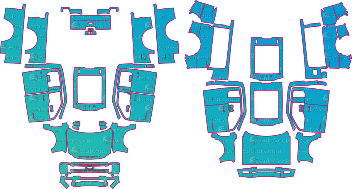 Ford F-350 XLT (From 2023) Pickup – pre-cut PPF pattern templates, instant digital download vector cut files (CDR, AI, PDF, SVG)