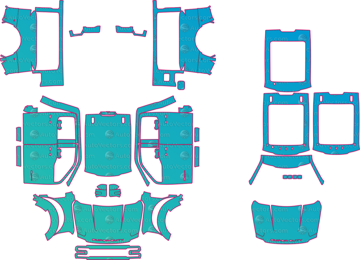 Ford F-450 Lariat (From 2023) Pickup – pre-cut PPF pattern templates, instant digital download vector cut files (CDR, AI, PDF, SVG)
