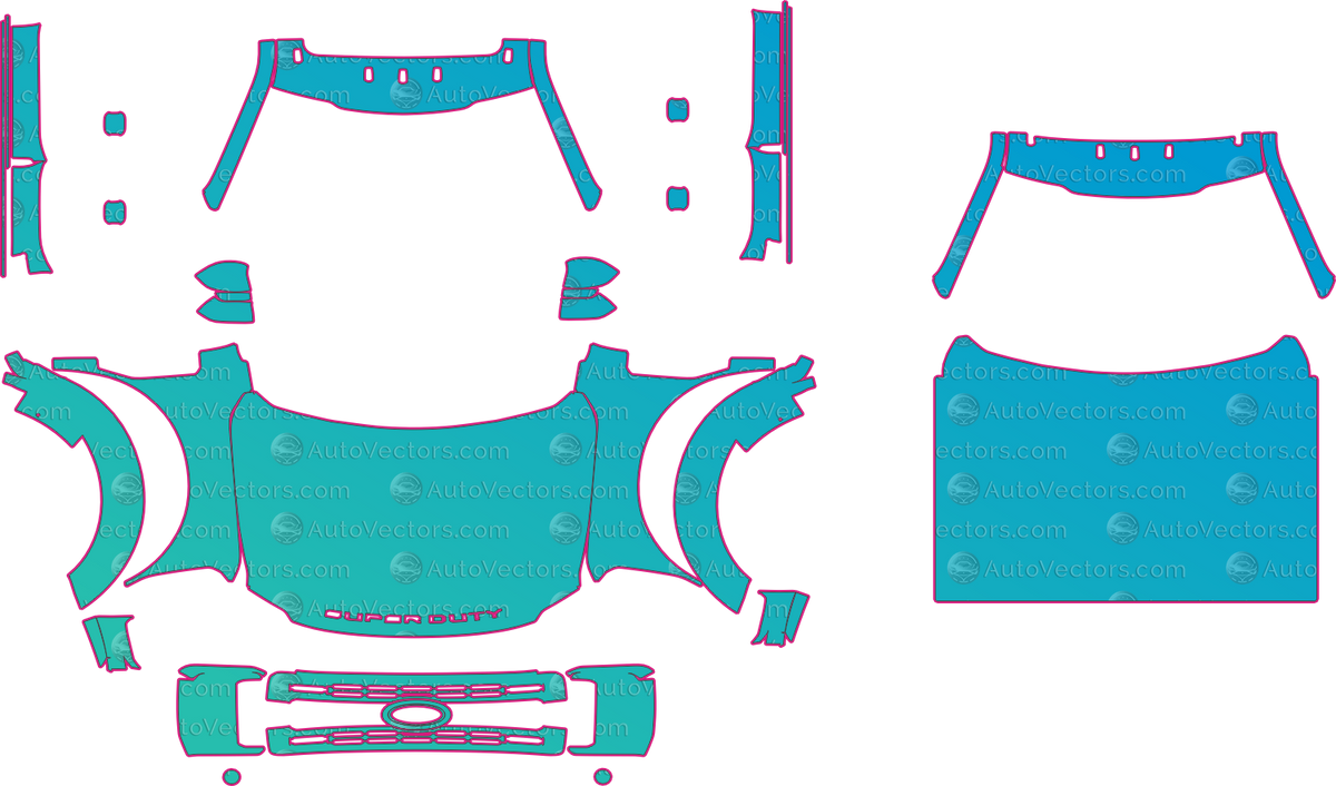 Ford F-550 XLT (From 2023) Pickup – pre-cut PPF pattern templates, instant digital download vector cut files (CDR, AI, PDF, SVG)