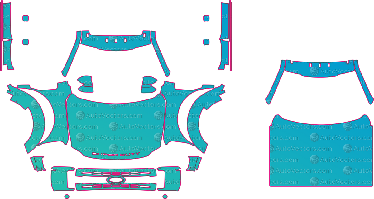 Ford F-600 XLT (From 2023) Pickup – pre-cut PPF pattern templates, instant digital download vector cut files (CDR, AI, PDF, SVG)