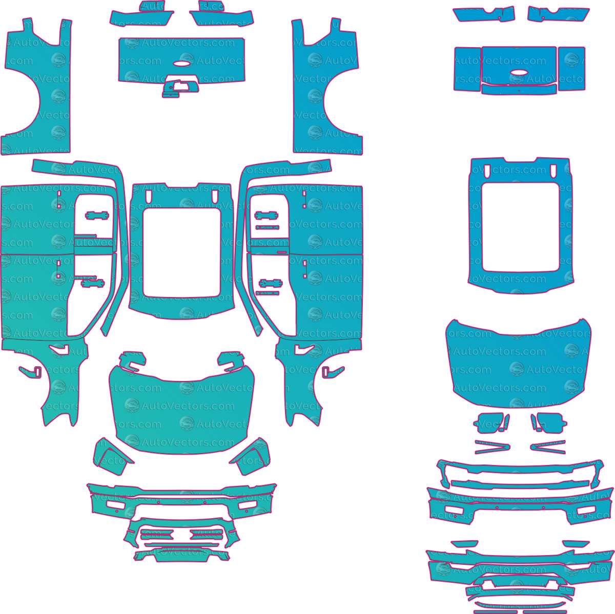 Ford F150 Lightning Lariat (From 2025) Pickup – pre-cut PPF pattern templates, instant digital download vector cut files (CDR, AI, PDF, SVG)