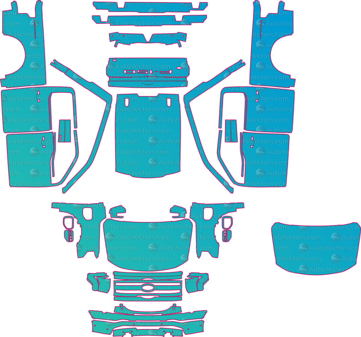Ford F150 Lightning P702 Platinuim (From 2022) Pickup – pre-cut PPF pattern templates, instant digital download vector cut files (CDR, AI, PDF, SVG)