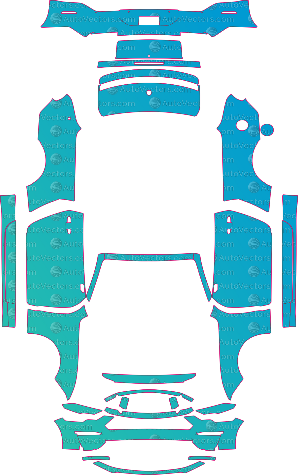 Ford Mustang 2.3 Ecoboost (From 2018) Convertible pre-cut PPF pattern layout