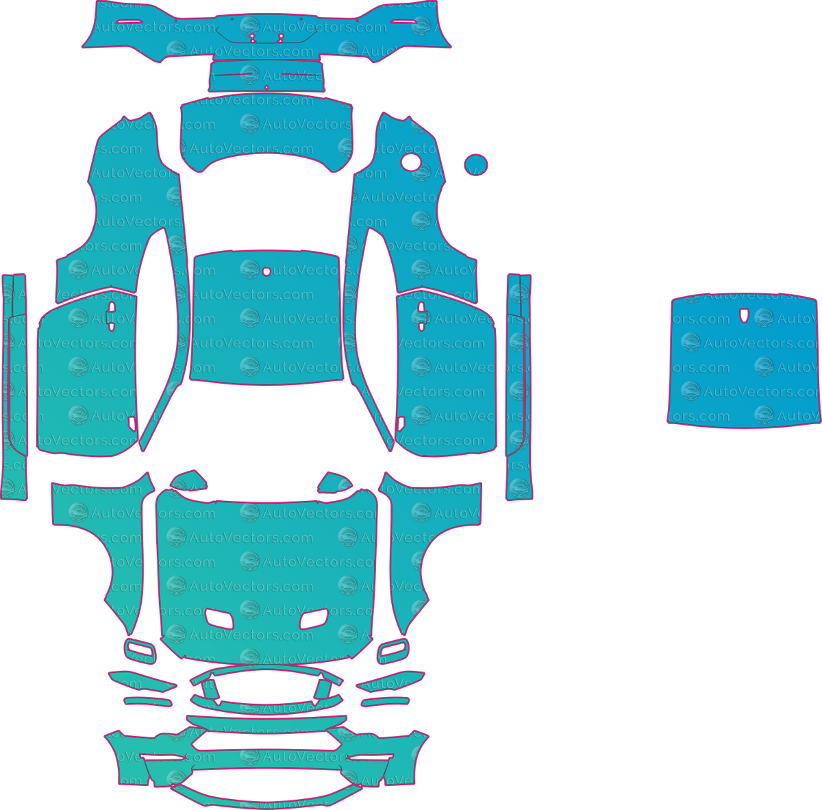 Ford Mustang 2.3 Ecoboost (From 2018) Coupe pre-cut PPF pattern layout