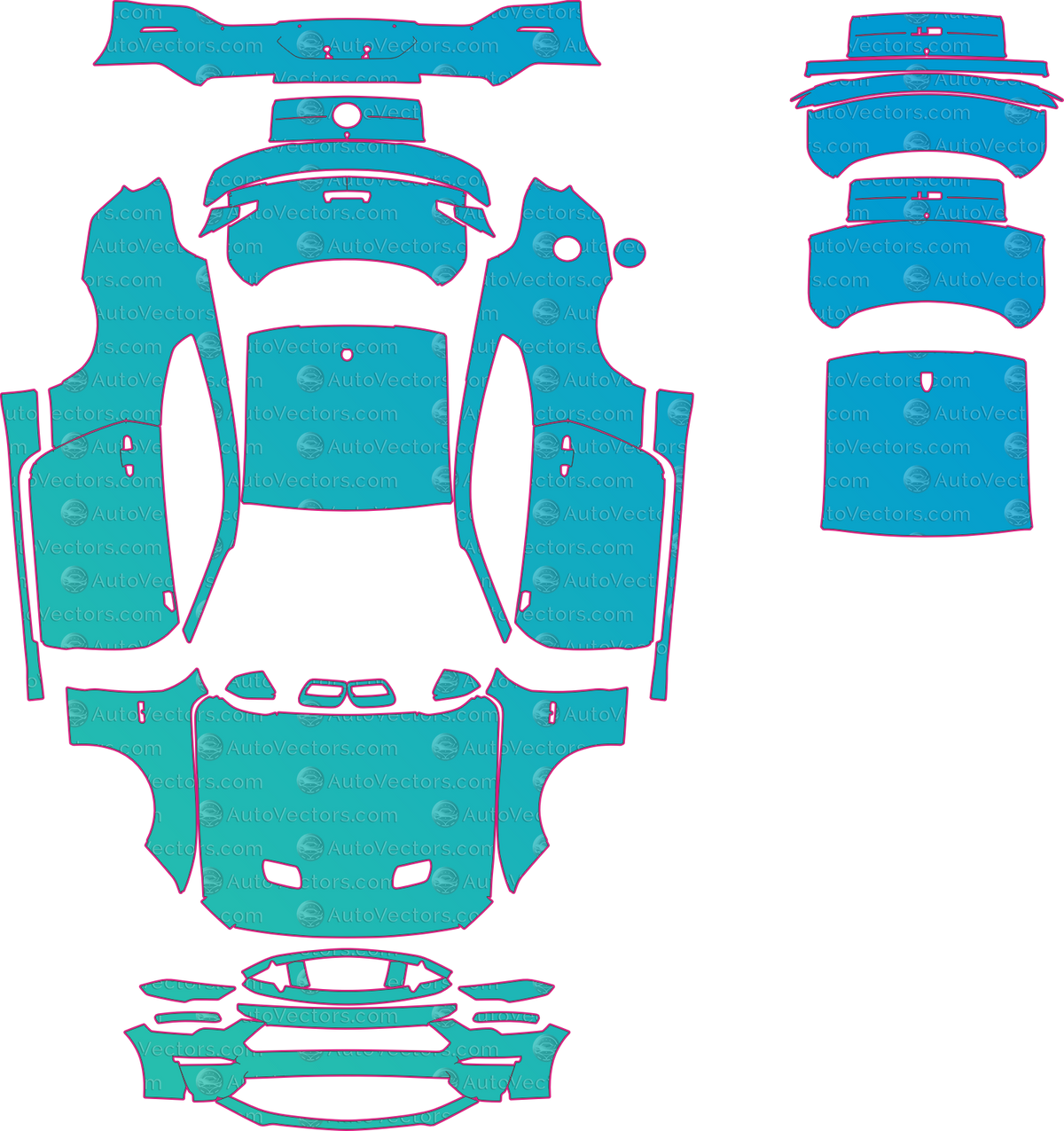 Ford Mustang 5.0 V8 GT (From 2018) Coupe pre-cut PPF pattern layout