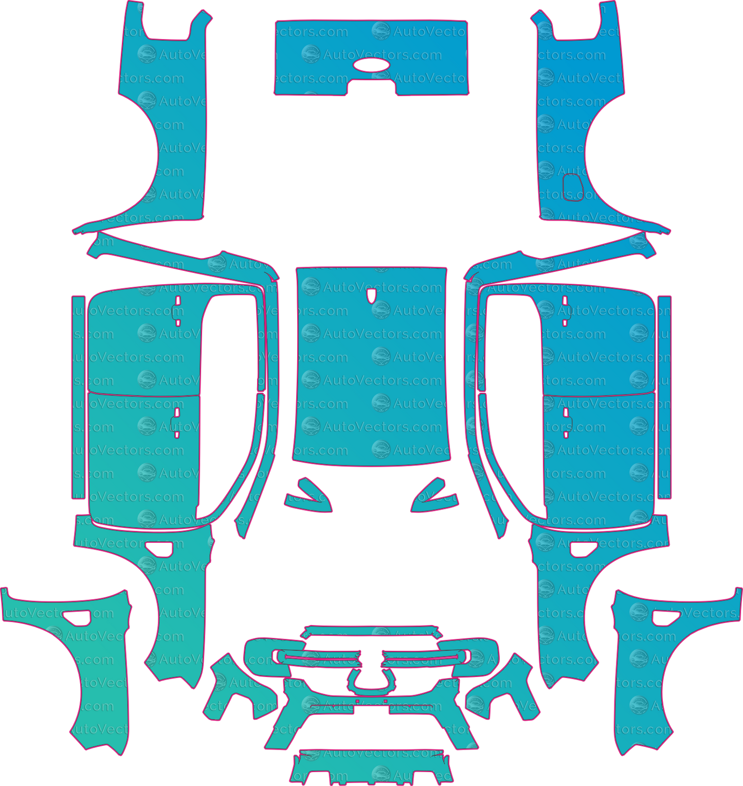 Ford Ranger Diesel (From 2023) Pickup – pre-cut PPF pattern templates, instant digital download vector cut files (CDR, AI, PDF, SVG)