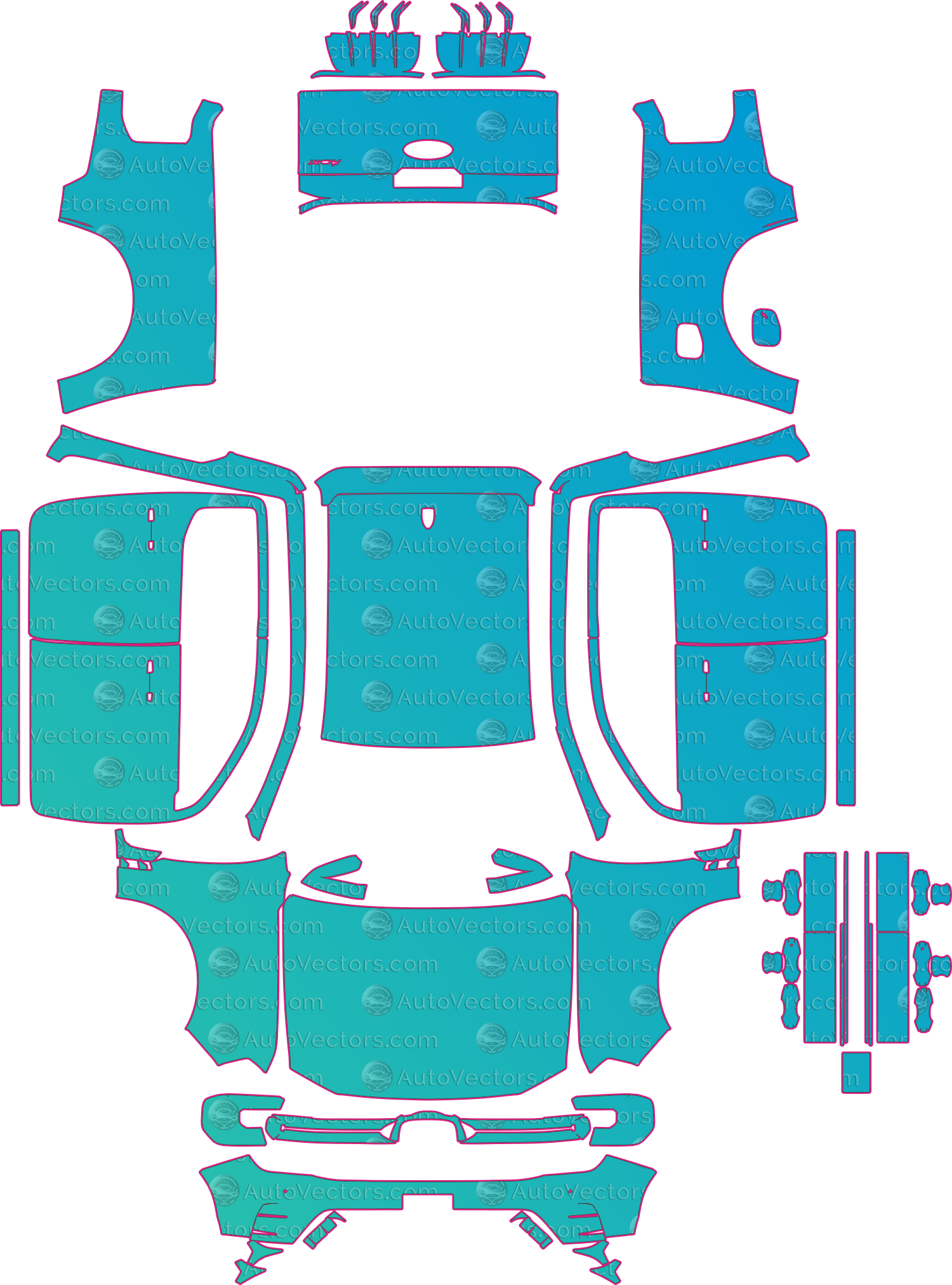 Ford Ranger MS-RT (From 2025) Pickup – pre-cut PPF pattern templates, instant digital download vector cut files (CDR, AI, PDF, SVG)