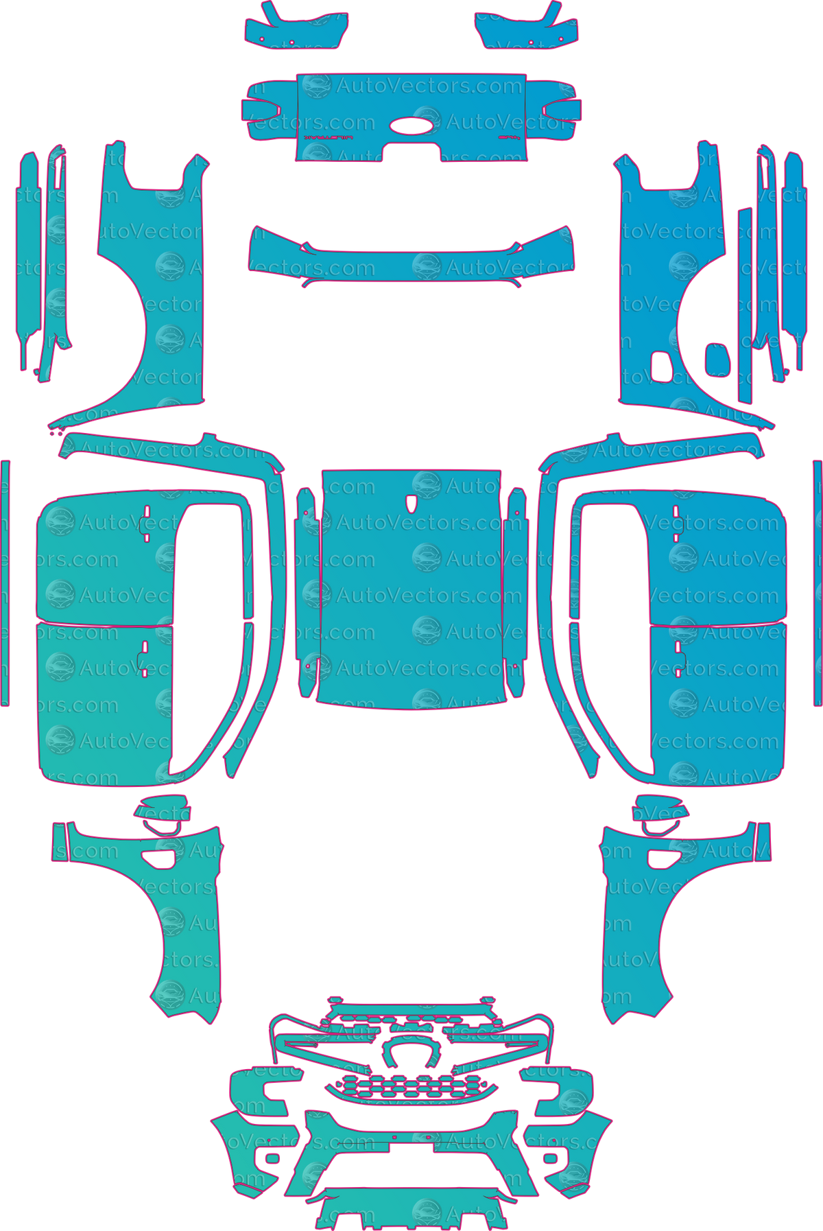 Ford Ranger Wildtrak (From 2023) Pickup – pre-cut PPF pattern templates, instant digital download vector cut files (CDR, AI, PDF, SVG)