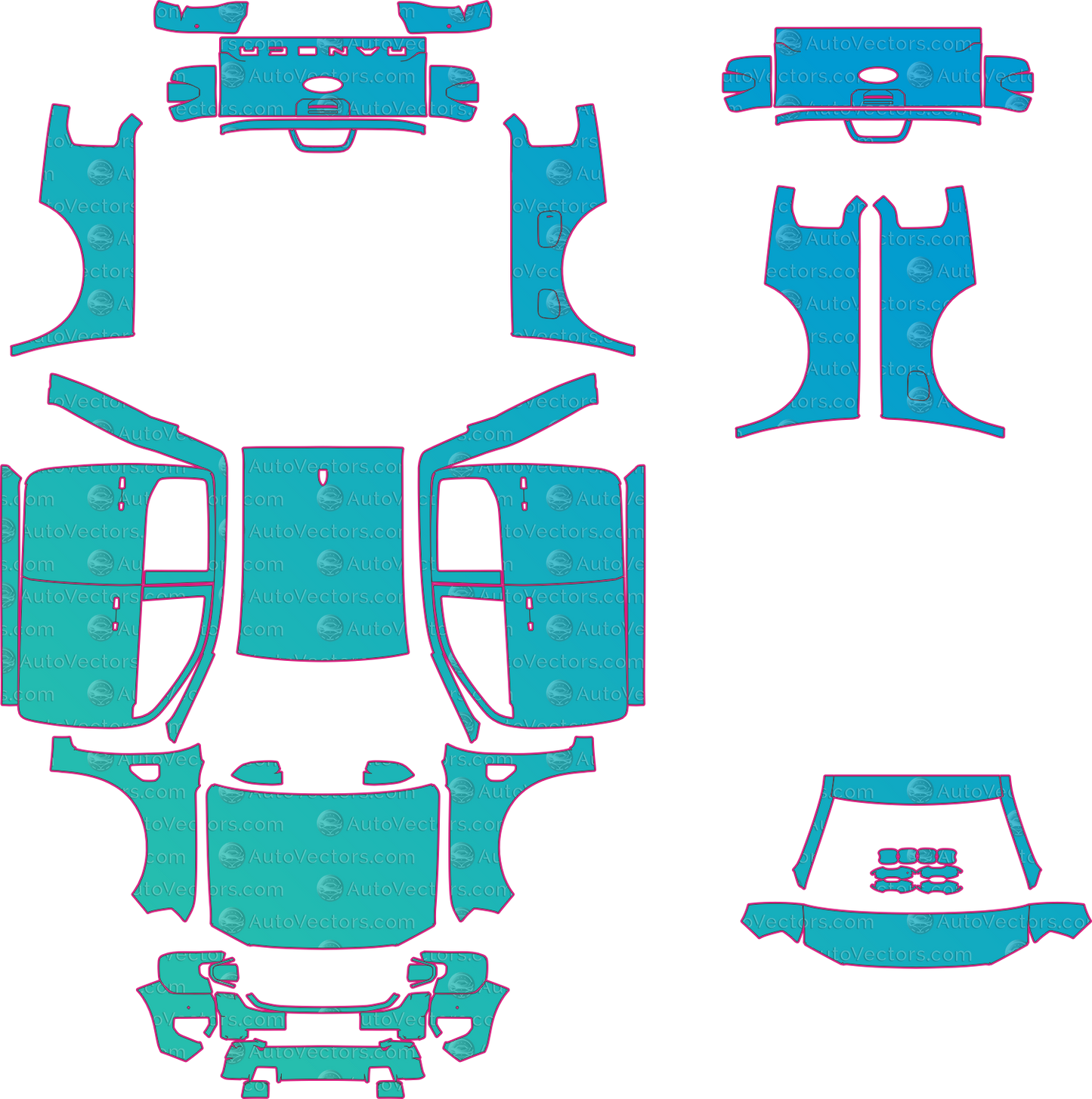 Ford Ranger XLT-EU (From 2023) Pickup – pre-cut PPF pattern templates, instant digital download vector cut files (CDR, AI, PDF, SVG)