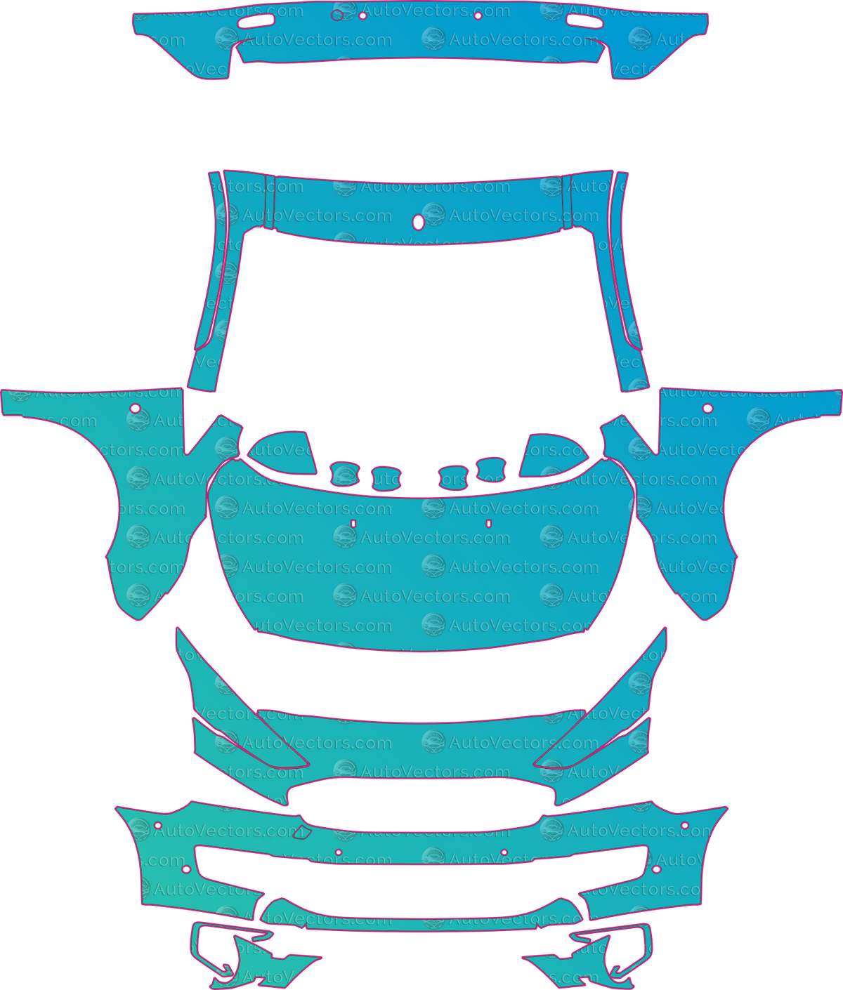 Ford Transit Connect Titanium Passenger (From 2018) Wagon – pre-cut PPF pattern templates, instant digital download vector cut files (CDR, AI, PDF, SVG)