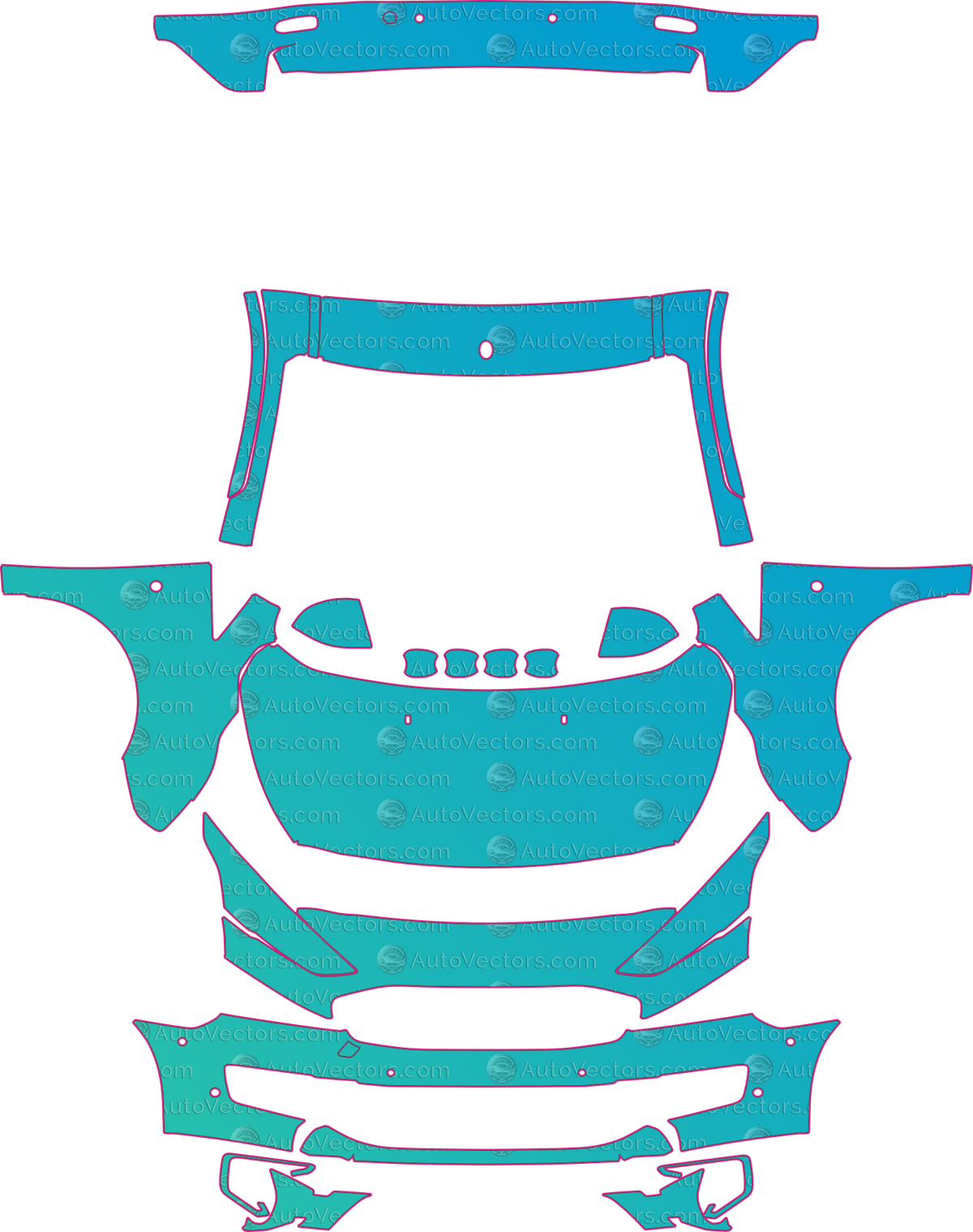 Ford Transit Connect Titanium Passenger (2019-2023) Wagon – pre-cut PPF pattern templates, instant digital download vector cut files (CDR, AI, PDF, SVG)