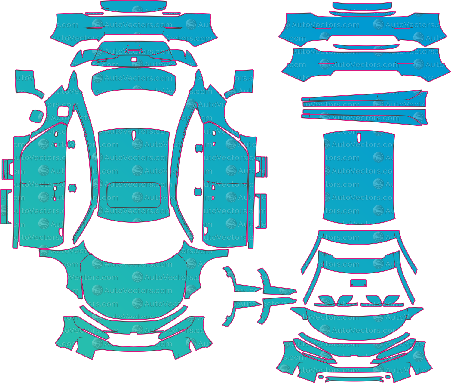 Honda Civic FE4 Sport Facelift (From 2025) Sedan Pre-Cut PPF Pattern Templates – pre-cut PPF pattern templates, digital download vector files (CDR, AI, PDF, DXF, SVG)