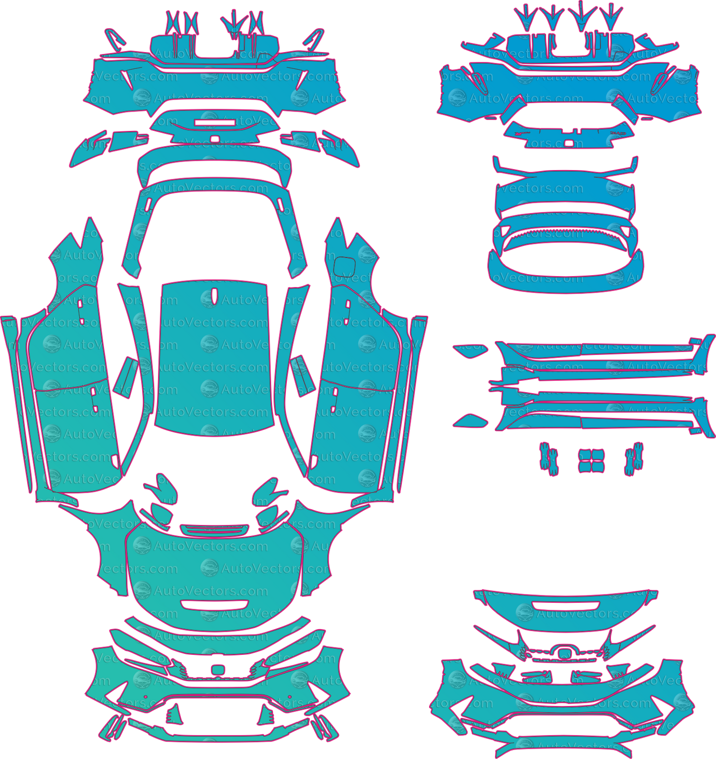 Honda Civic Type R FL5 (From 2023) Hatchback Pre-Cut PPF Pattern Templates – pre-cut PPF pattern templates, digital download vector files (CDR, AI, PDF, DXF, SVG)