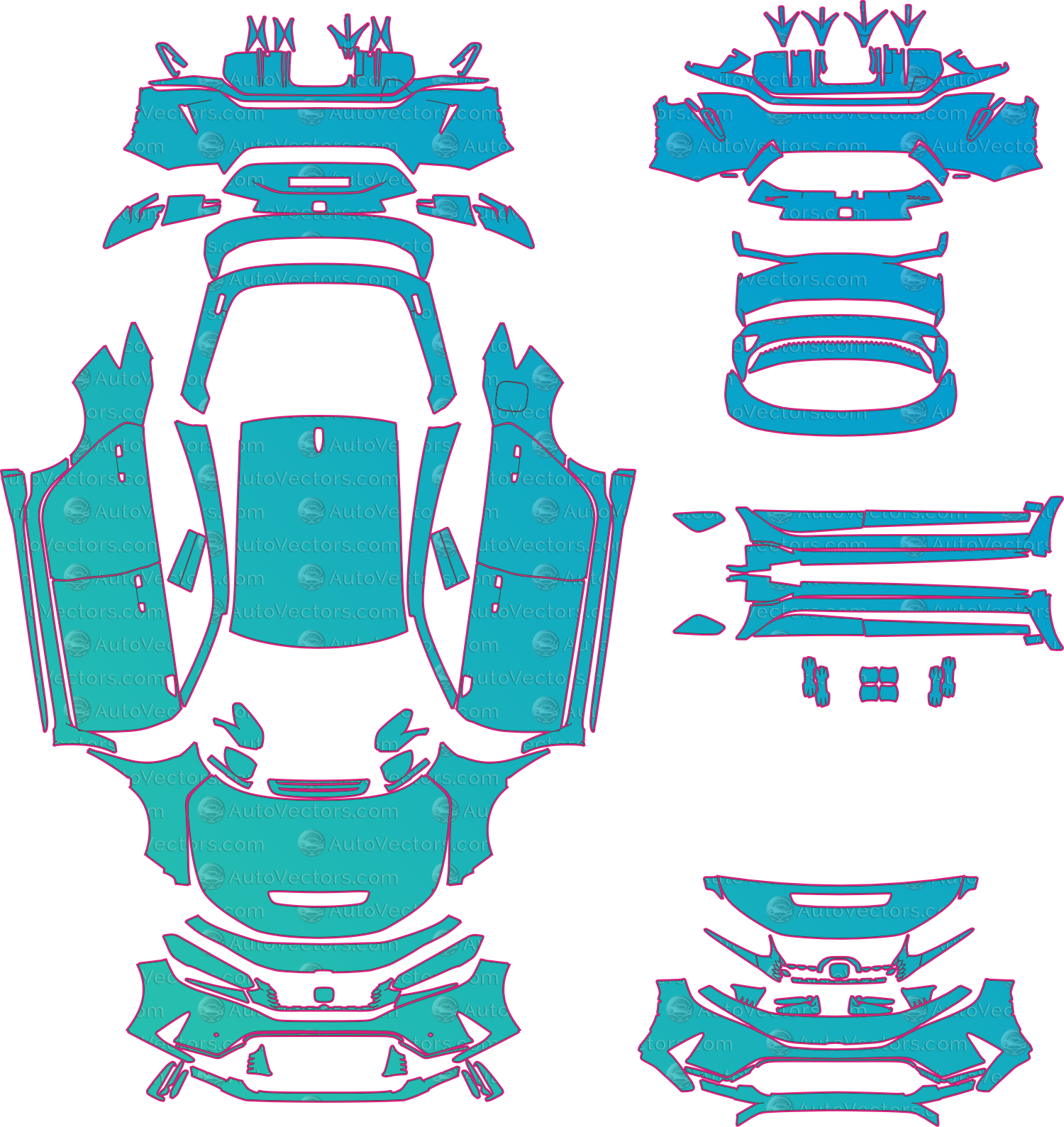 Honda Civic Type R FL5 (From 2023) Hatchback Pre-Cut PPF Pattern Templates – pre-cut PPF pattern templates, digital download vector files (CDR, AI, PDF, DXF, SVG)