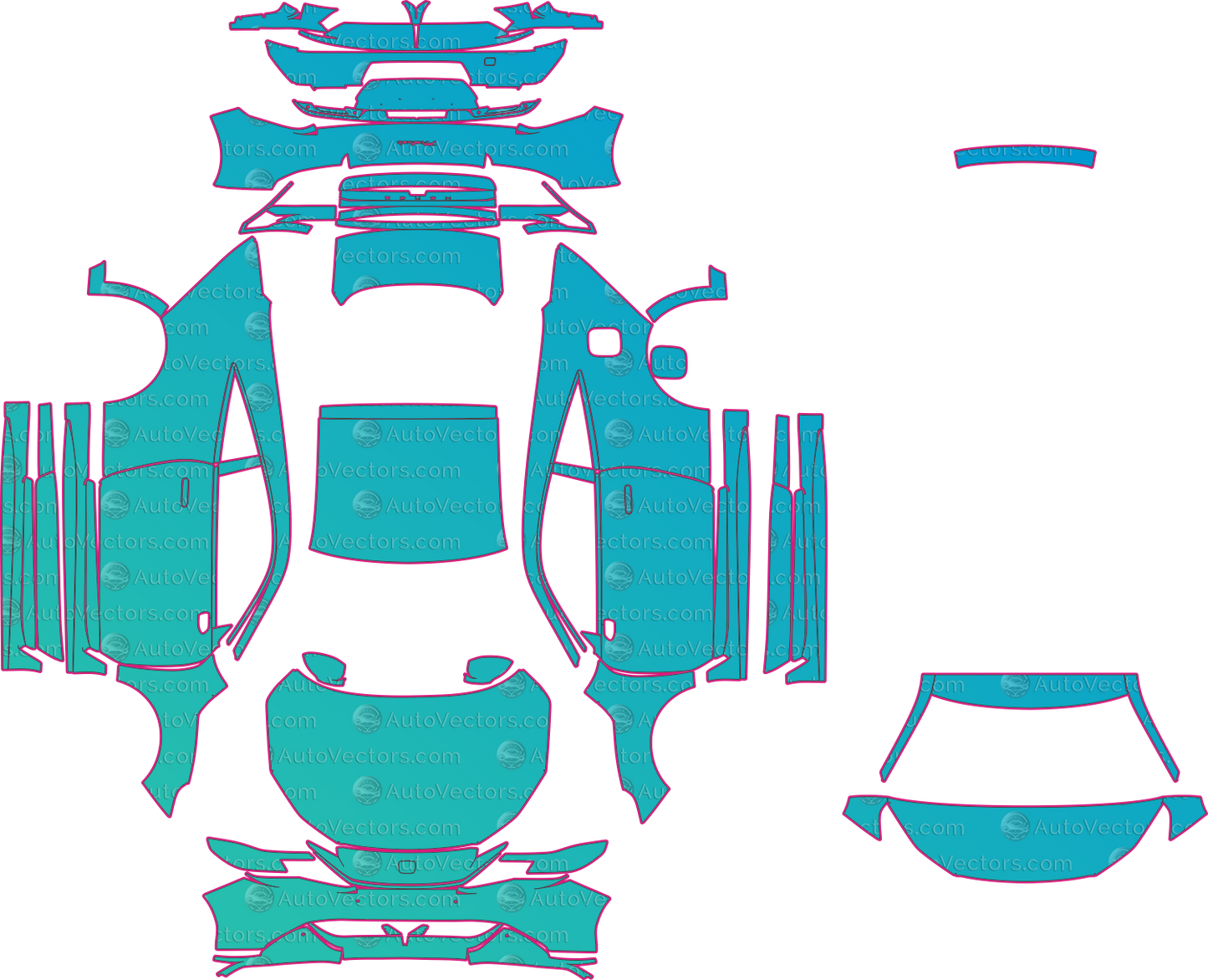 Honda Prelude Hybrid (From 2026) Coupe Pre-Cut PPF Pattern Templates – pre-cut PPF pattern templates, digital download vector files (CDR, AI, PDF, DXF, SVG)