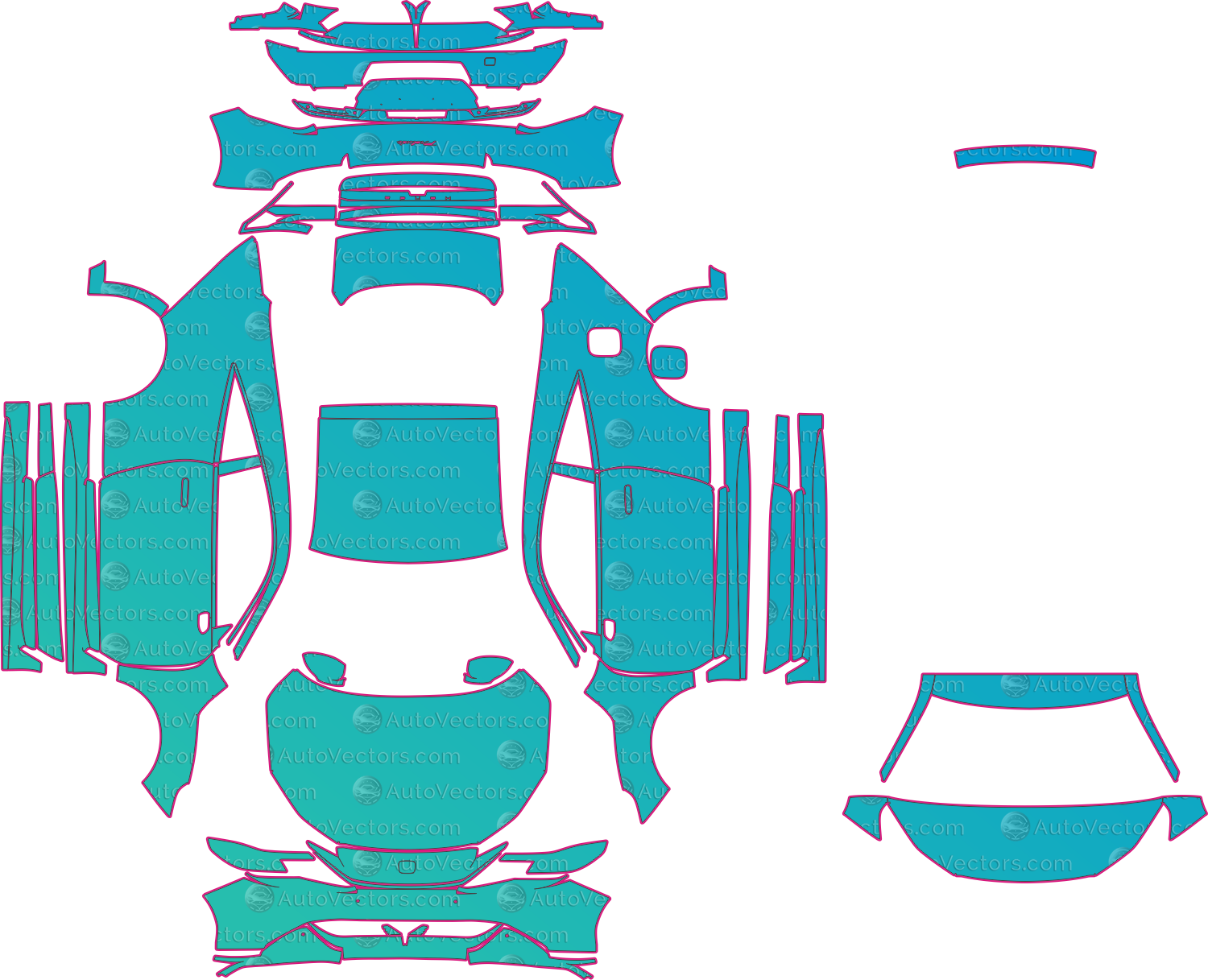 Honda Prelude Hybrid (From 2026) Coupe Pre-Cut PPF Pattern Templates – pre-cut PPF pattern templates, digital download vector files (CDR, AI, PDF, DXF, SVG)
