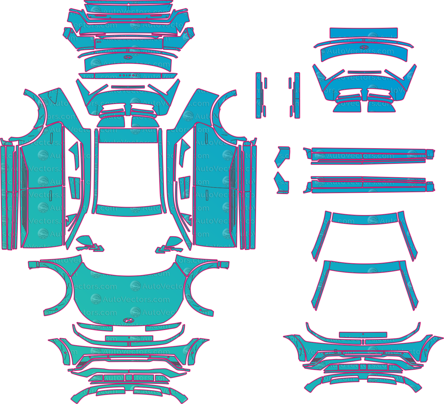 Hyundai Ioniq 5 NE LCI (From 2025) SUV Pre-Cut PPF Pattern Templates – pre-cut PPF pattern templates, digital download vector files (CDR, AI, PDF, DXF, SVG)