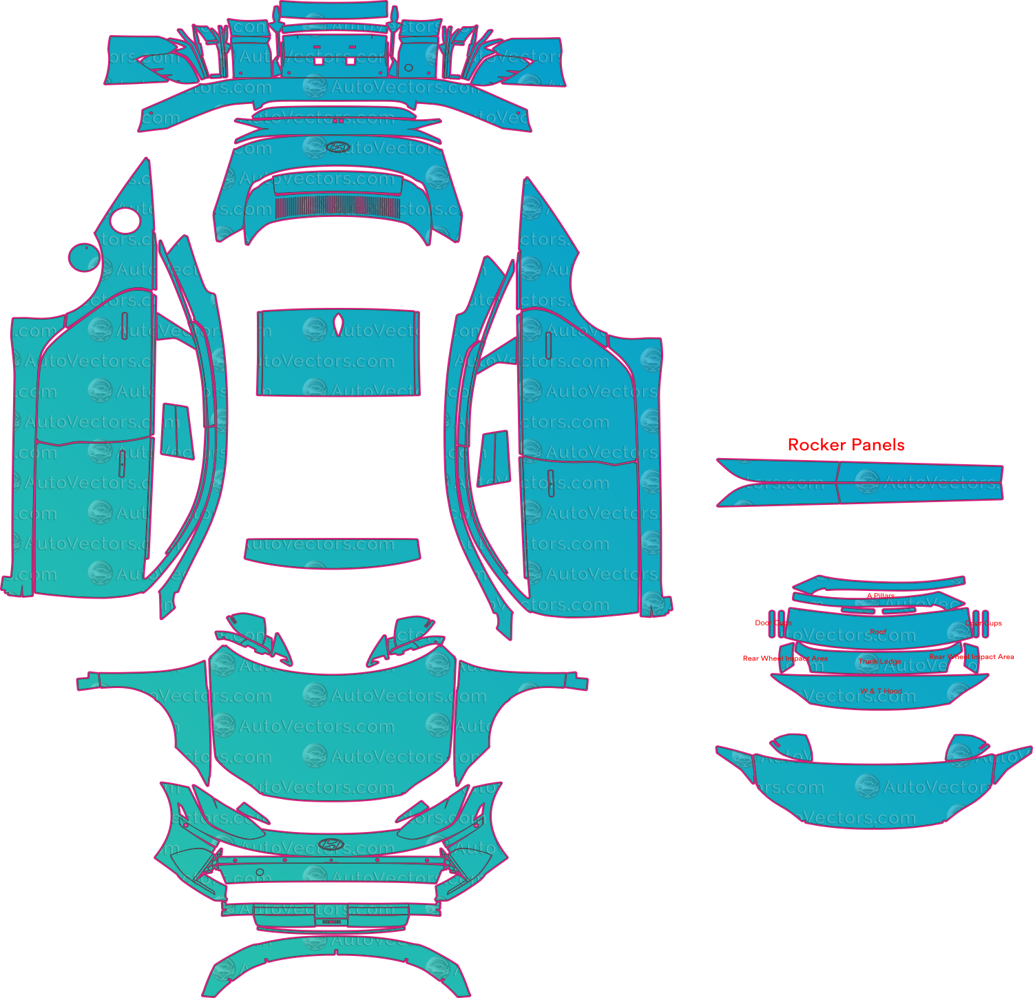 Hyundai Ioniq 6 (From 2023) Sedan Pre-Cut PPF Pattern Templates – pre-cut PPF pattern templates, digital download vector files (CDR, AI, PDF, DXF, SVG)