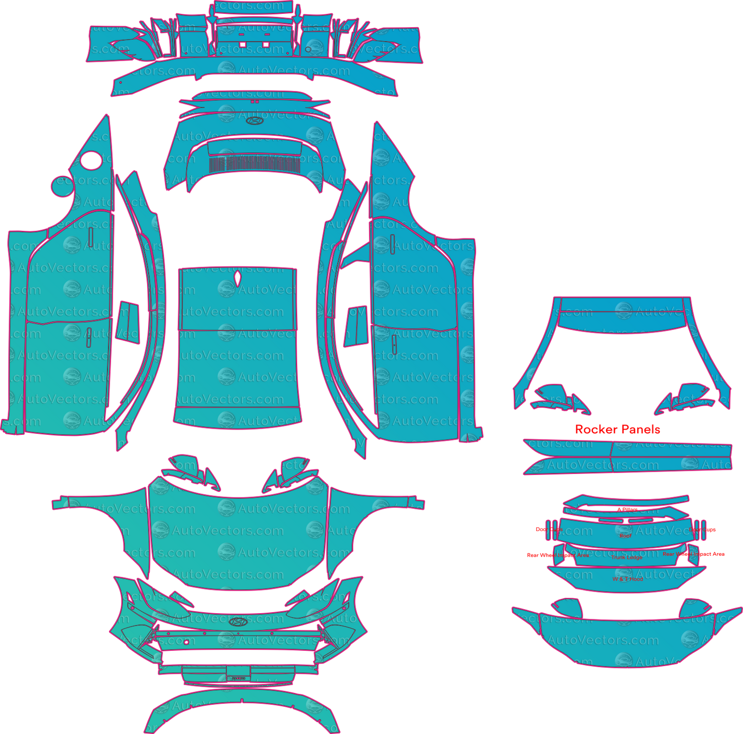 Hyundai Ioniq 6 Premium (From 2023) Sedan Pre-Cut PPF Pattern Templates – pre-cut PPF pattern templates, digital download vector files (CDR, AI, PDF, DXF, SVG)
