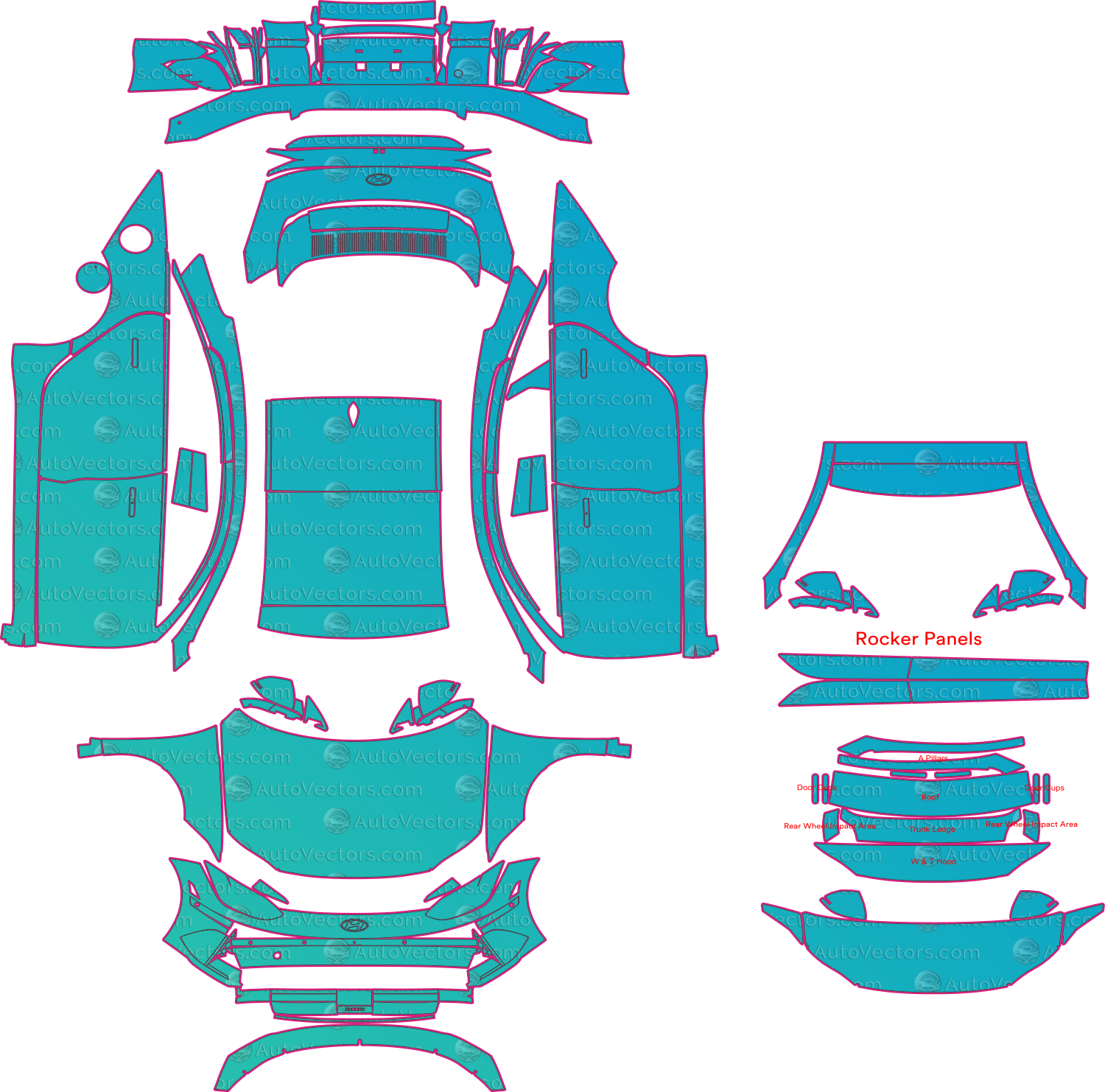 Hyundai Ioniq 6 Premium (From 2023) Sedan Pre-Cut PPF Pattern Templates – pre-cut PPF pattern templates, digital download vector files (CDR, AI, PDF, DXF, SVG)