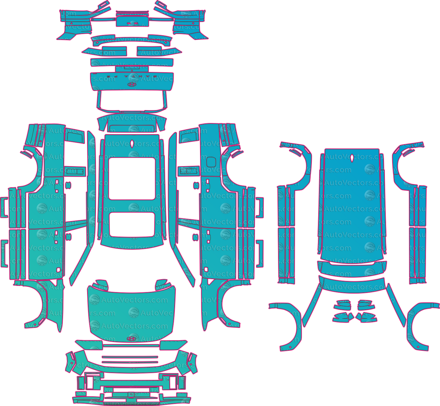 Hyundai Santa Fe (From 2024) SUV Pre-Cut PPF Pattern Templates – pre-cut PPF pattern templates, digital download vector files (CDR, AI, PDF, DXF, SVG)