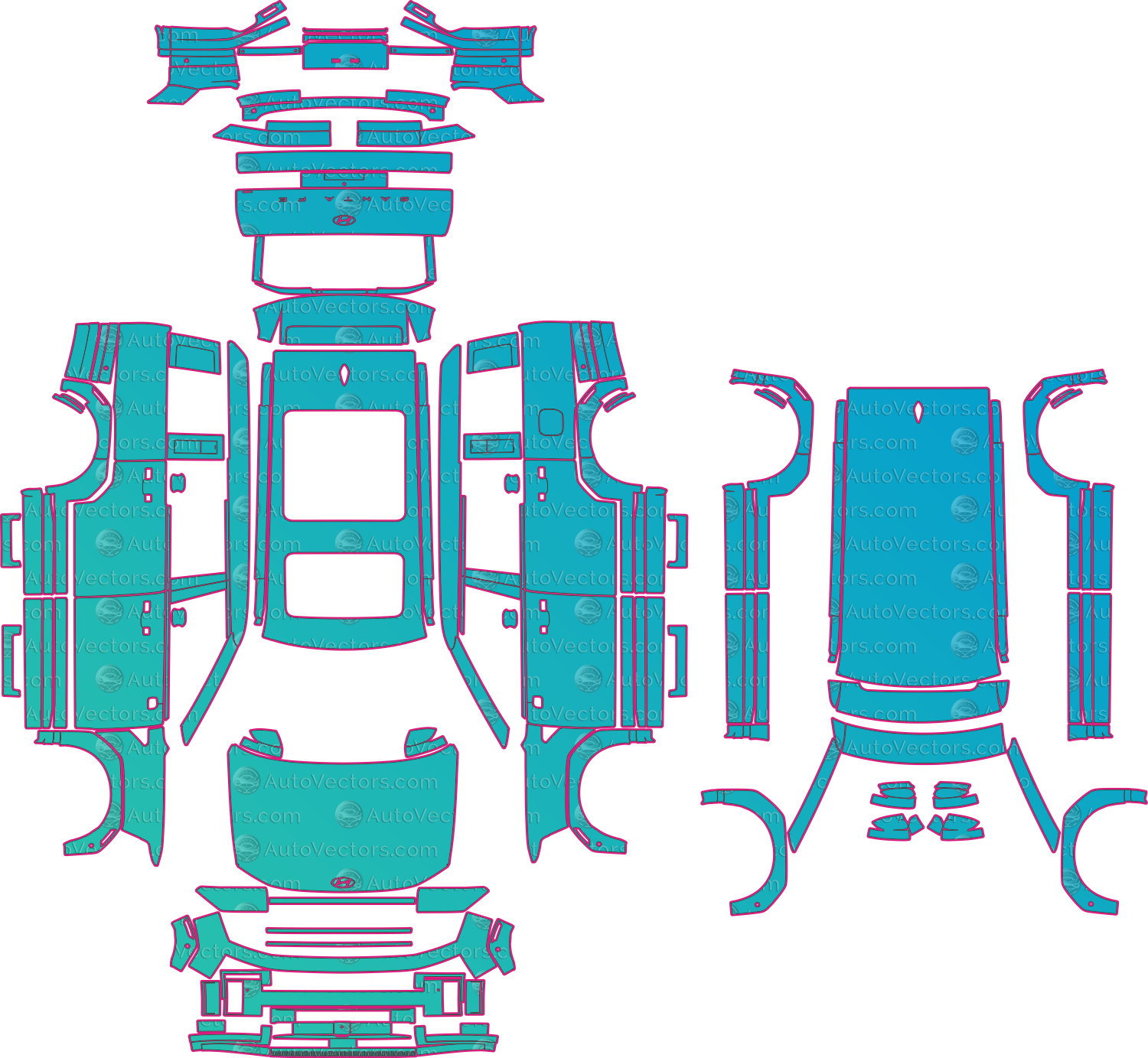 Hyundai Santa Fe (From 2024) SUV Pre-Cut PPF Pattern Templates – pre-cut PPF pattern templates, digital download vector files (CDR, AI, PDF, DXF, SVG)