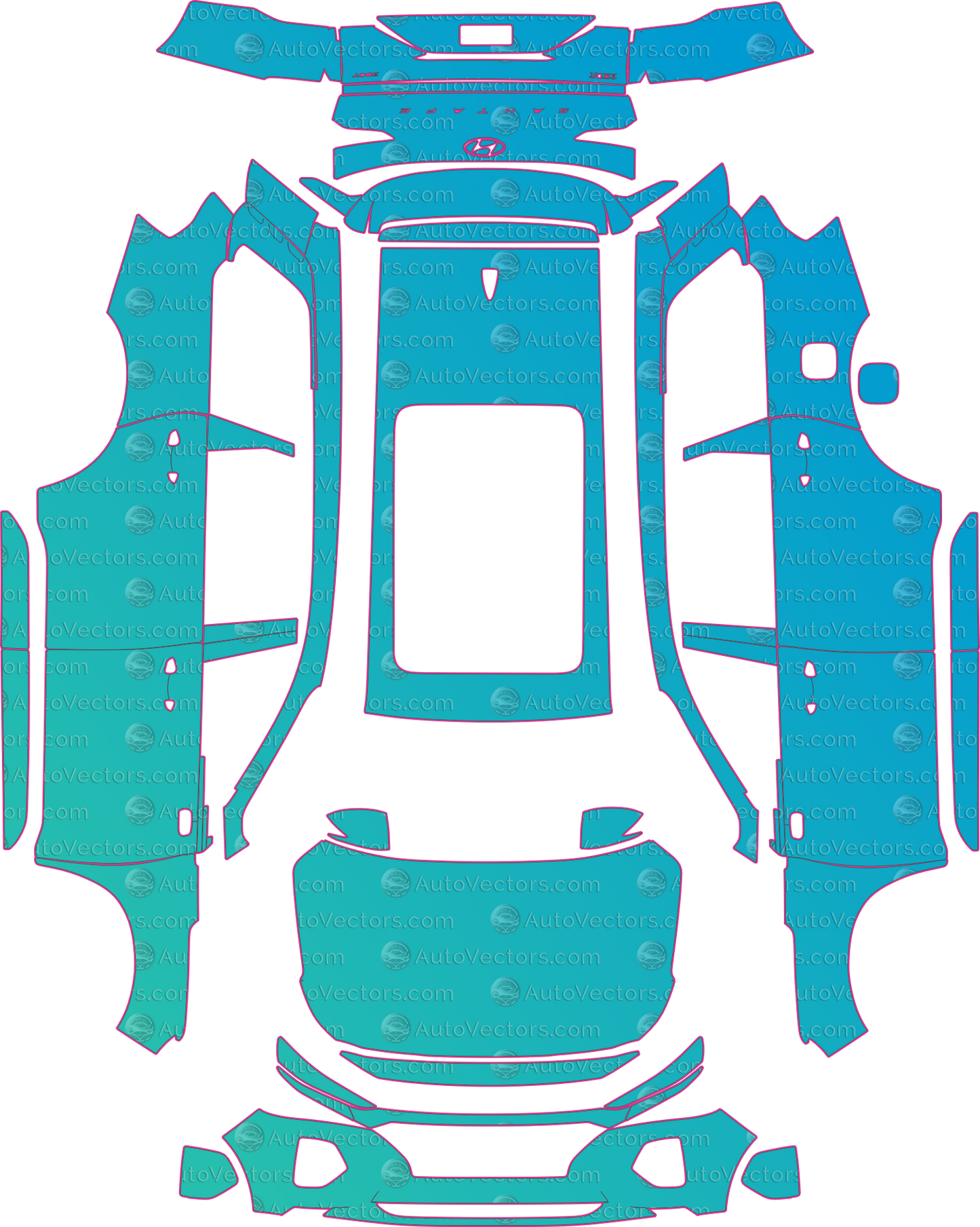 Hyundai Santa Fe TM Base (From 2019) SUV – pre-cut PPF pattern templates, instant digital download vector cut files (CDR, AI, PDF, SVG)