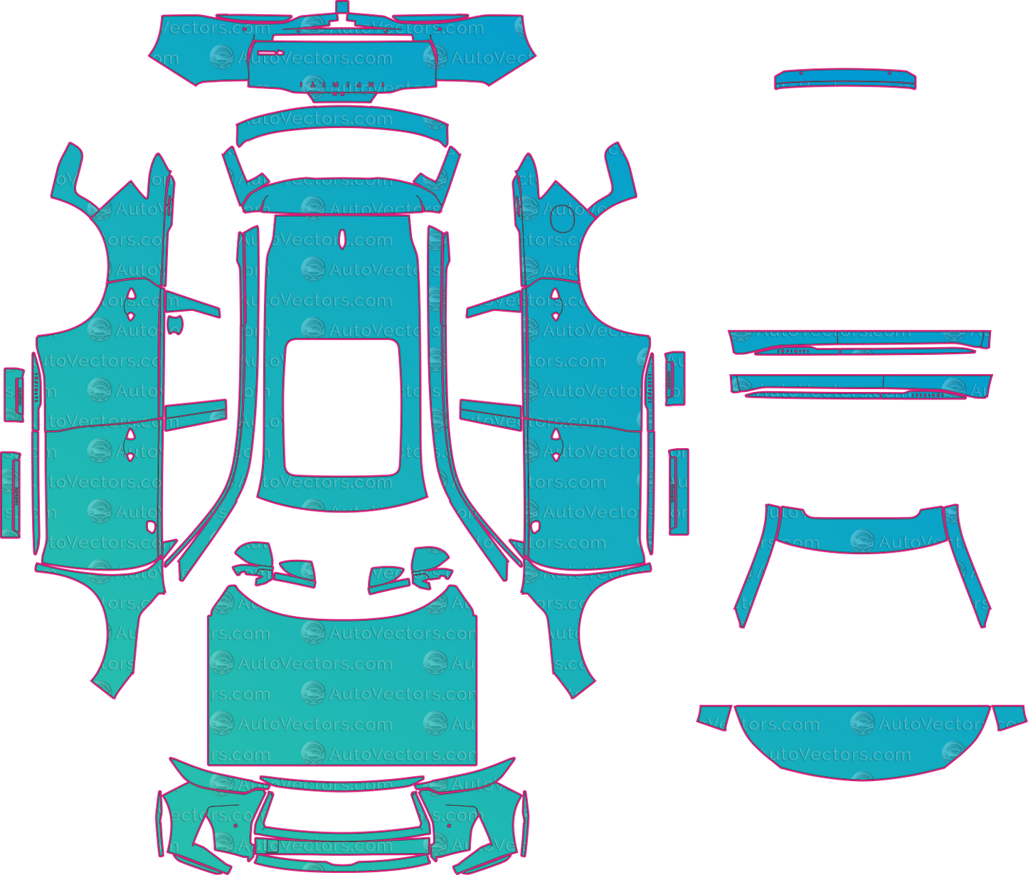 Infiniti QX60 L51 Autograph Facelift (From 2026) SUV Pre-Cut PPF Pattern Templates – pre-cut PPF pattern templates, digital download vector files (CDR, AI, PDF, DXF, SVG)