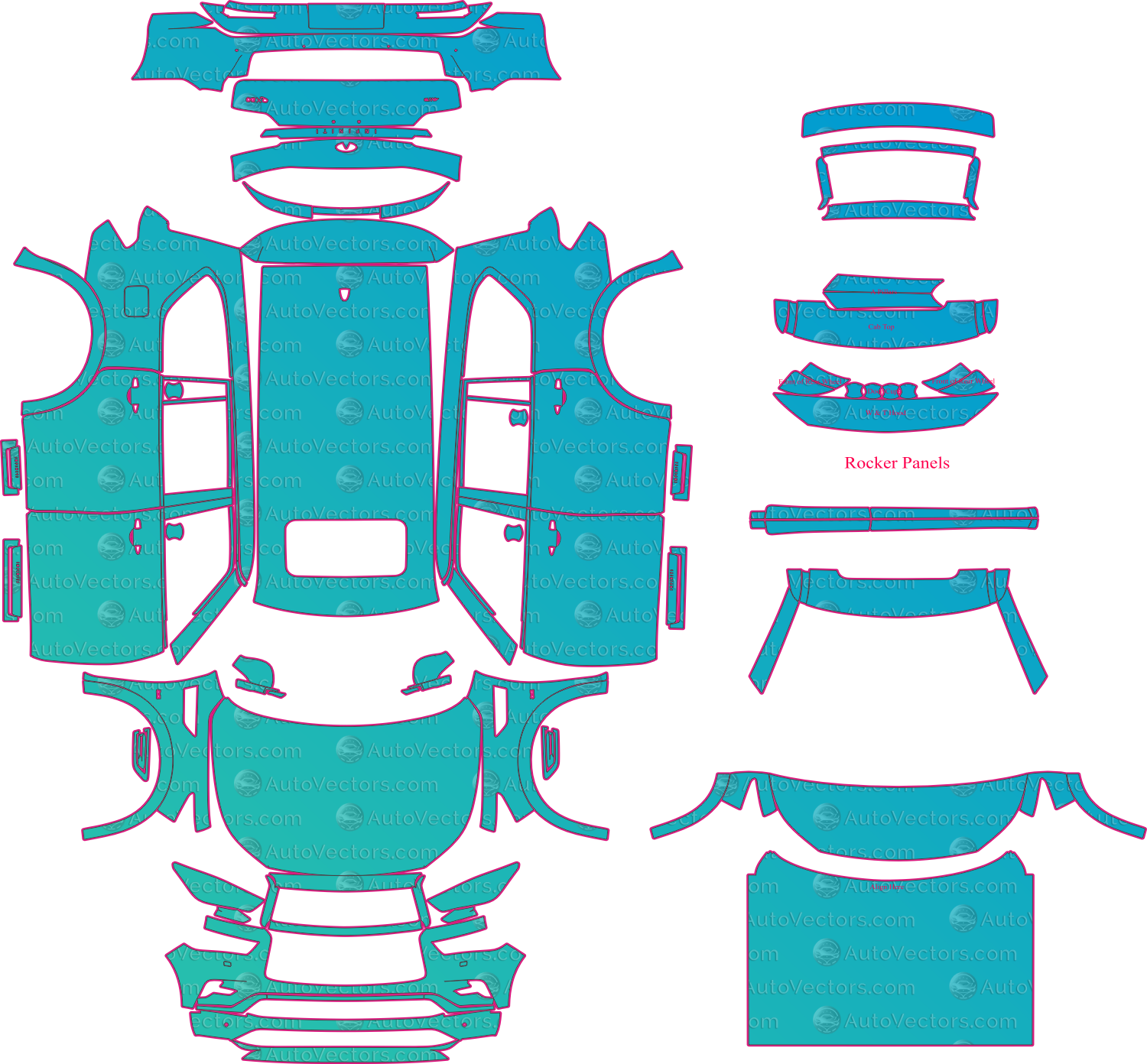 Infiniti QX80 Z62 LUXE Facelift (2018-2024) SUV Pre-Cut PPF Pattern Templates – pre-cut PPF pattern templates, digital download vector files (CDR, AI, PDF, DXF, SVG)