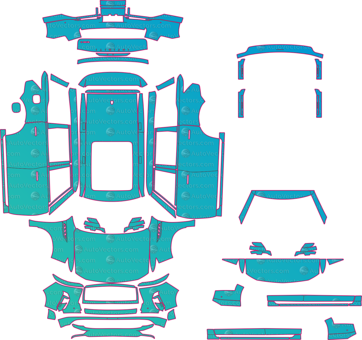 Infiniti QX80 Z63 LUXE (From 2025) SUV Pre-Cut PPF Pattern Templates – pre-cut PPF pattern templates, digital download vector files (CDR, AI, PDF, DXF, SVG)