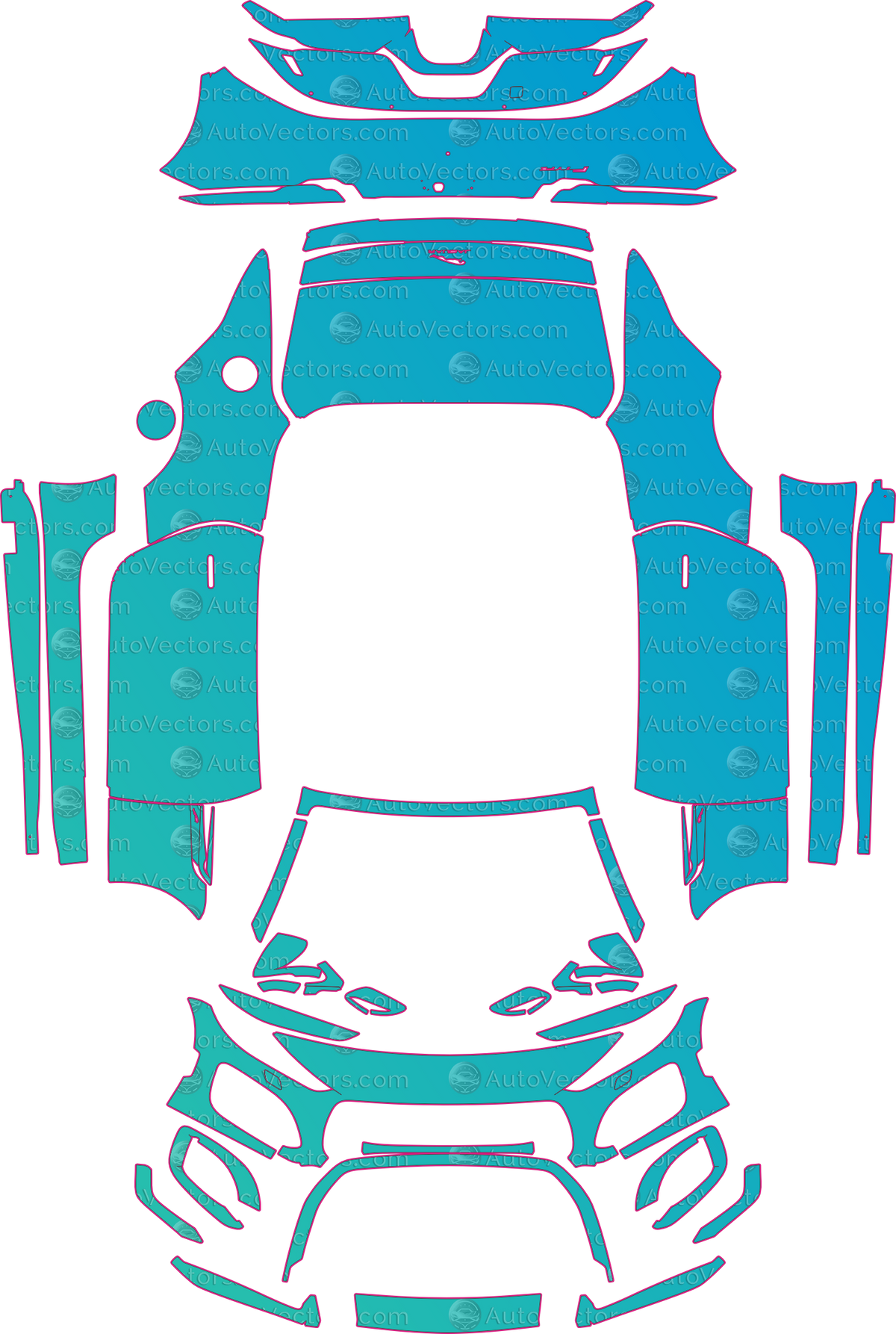 Jaguar F-Type R-Dynamic-First Edition (From 2021) Convertible pre-cut PPF pattern layout