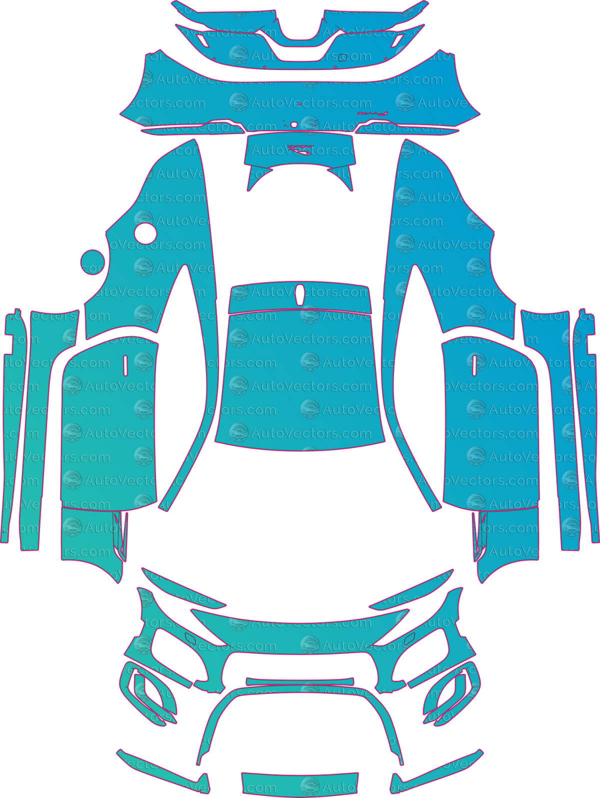 Jaguar F-Type R-Dynamic-First Edition (From 2021) Coupe pre-cut PPF pattern layout