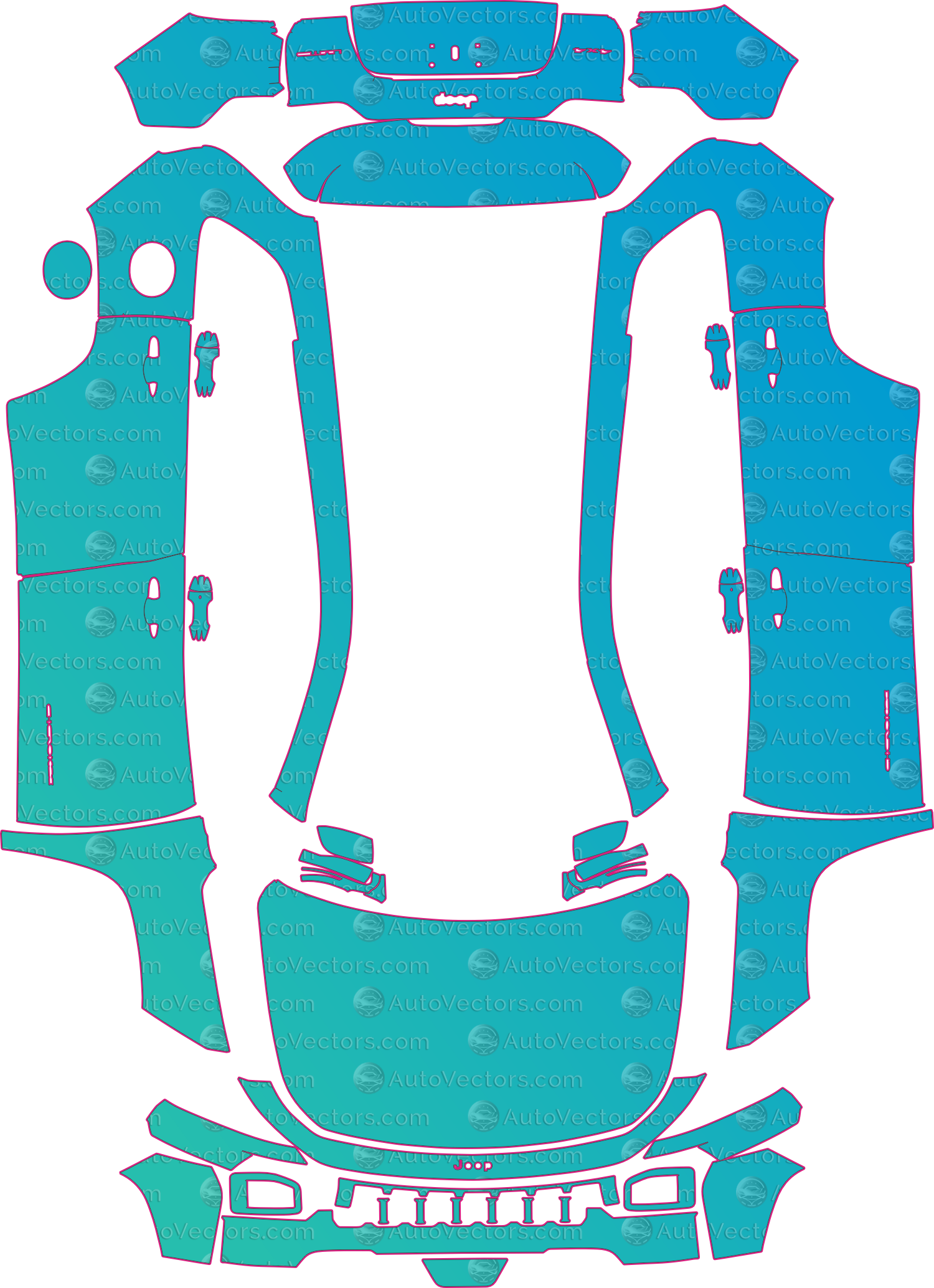 Jeep Cherokee Base (From 2026) SUV Pre-Cut PPF Pattern Templates – pre-cut PPF pattern templates, digital download vector files (CDR, AI, PDF, DXF, SVG)