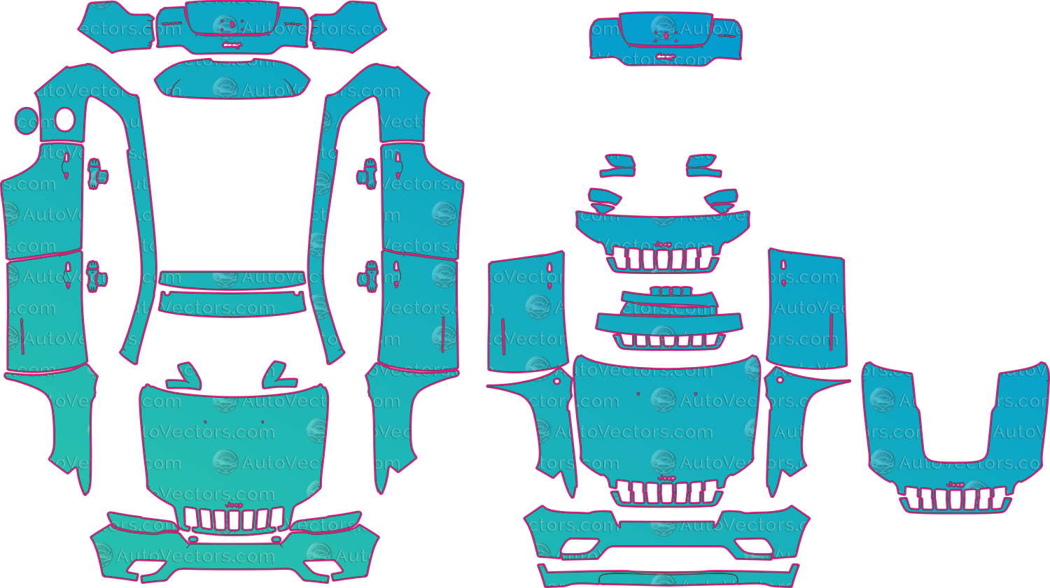 Jeep Cherokee KL (From 2019) SUV Pre-Cut PPF Pattern Templates – pre-cut PPF pattern templates, digital download vector files (CDR, AI, PDF, DXF, SVG)