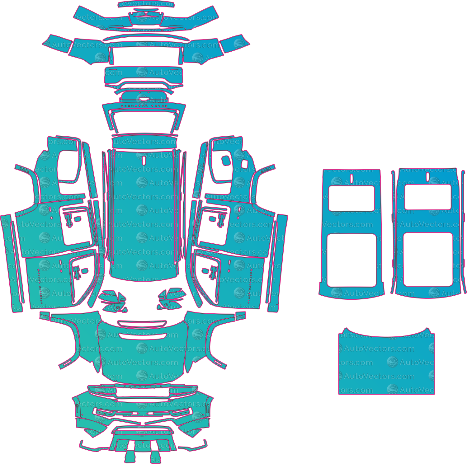 Jeep Grand Wagoneer WS Obsidian-Series I (From 2022) SUV – pre-cut PPF pattern templates, instant digital download vector cut files (CDR, AI, PDF, SVG)