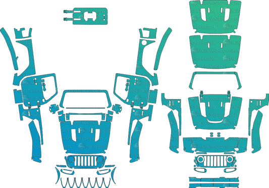 Jeep Wrangler JL Rubicon 2 - Door (From 2018) SUV Pre - Cut PPF Template pre - cut PPF template digital file download