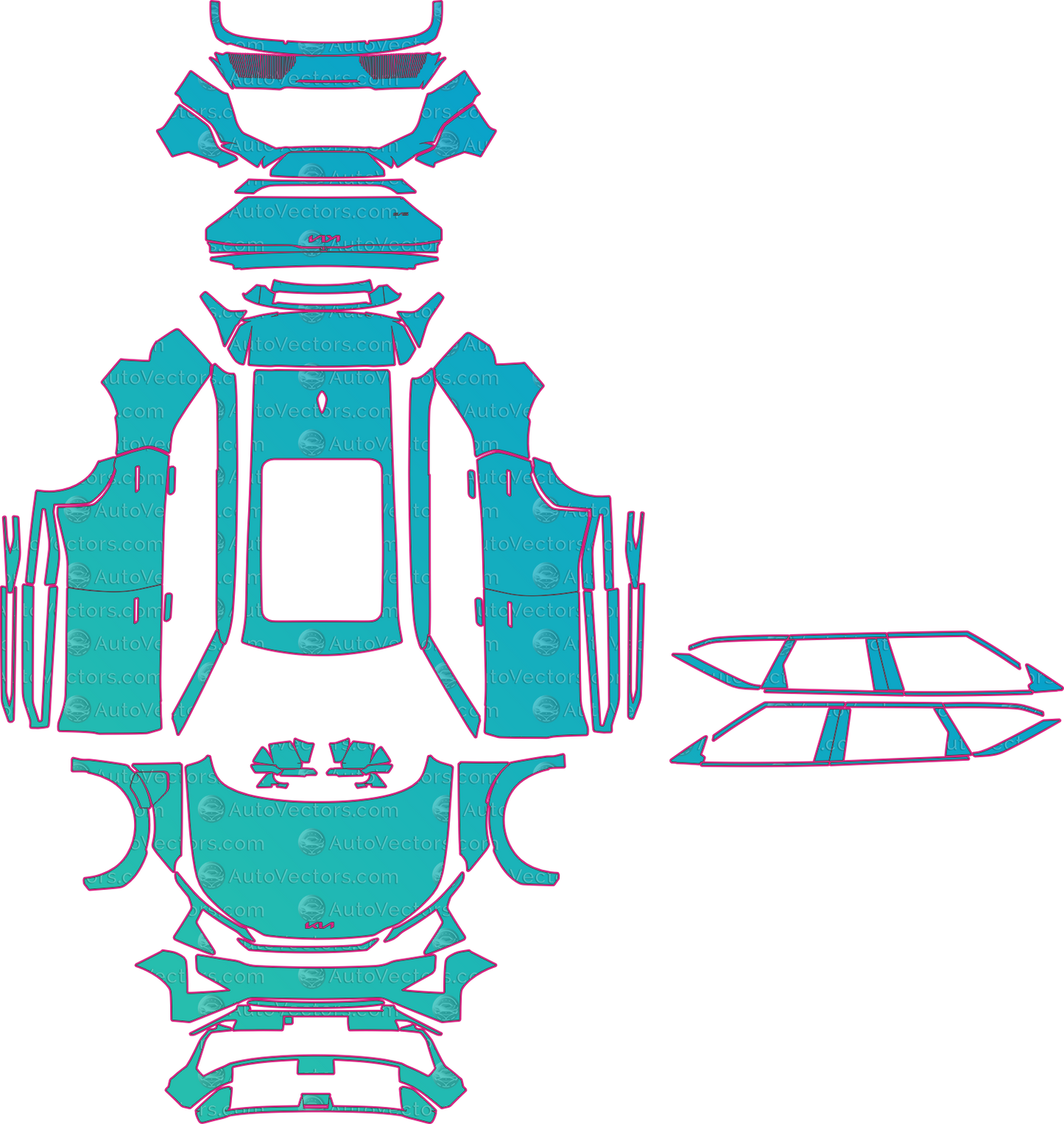 Kia EV5 Base (From 2024) SUV Pre-Cut PPF Pattern Templates – pre-cut PPF pattern templates, digital download vector files (CDR, AI, PDF, DXF, SVG)