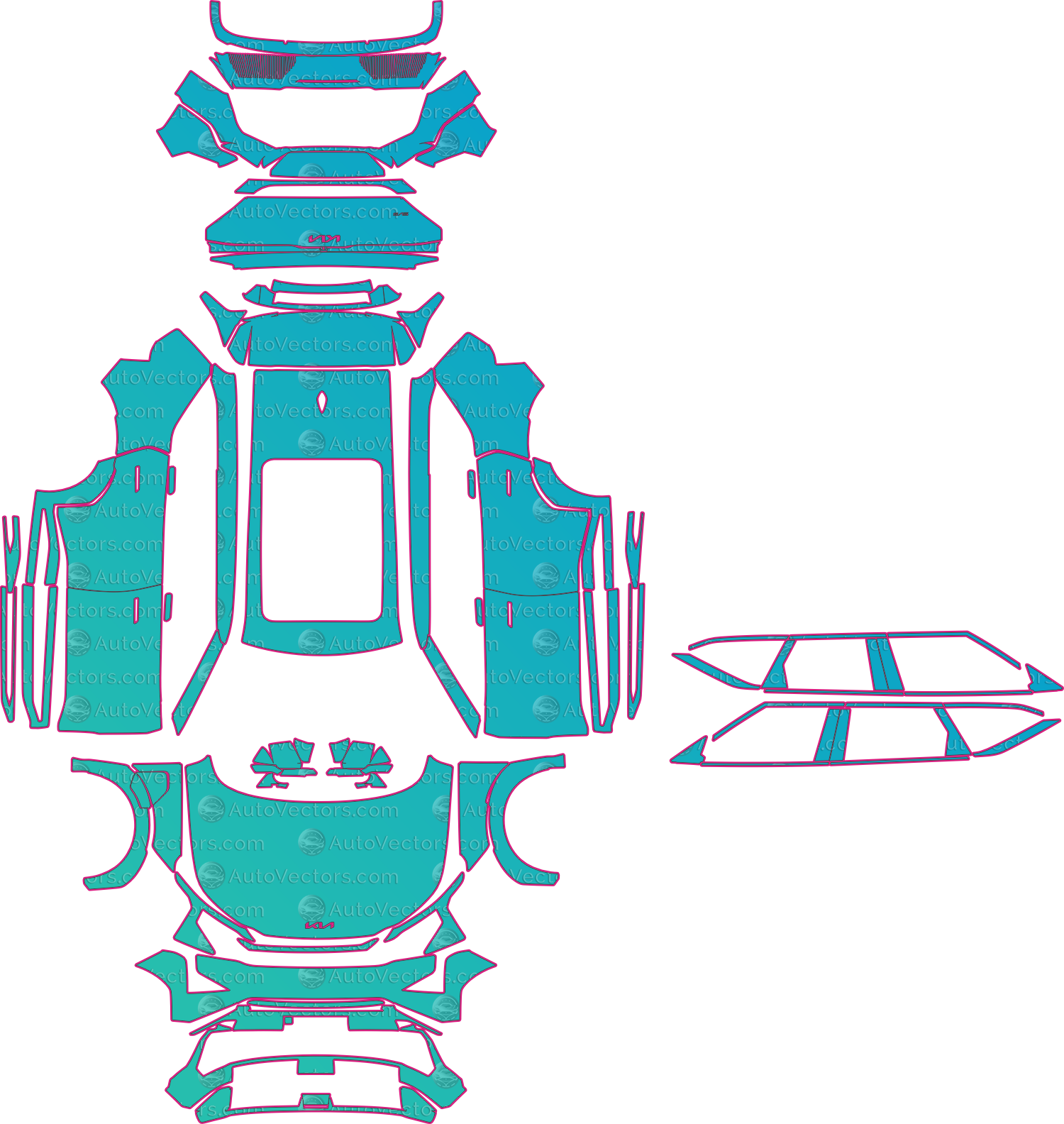 Kia EV5 Base (From 2024) SUV Pre-Cut PPF Pattern Templates – pre-cut PPF pattern templates, digital download vector files (CDR, AI, PDF, DXF, SVG)
