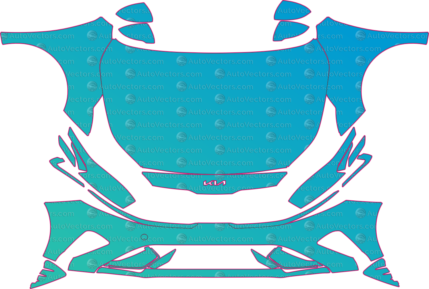 Kia Forte5 GT (From 2022) Hatchback Pre-Cut PPF Pattern Templates – pre-cut PPF pattern templates, digital download vector files (CDR, AI, PDF, DXF, SVG)