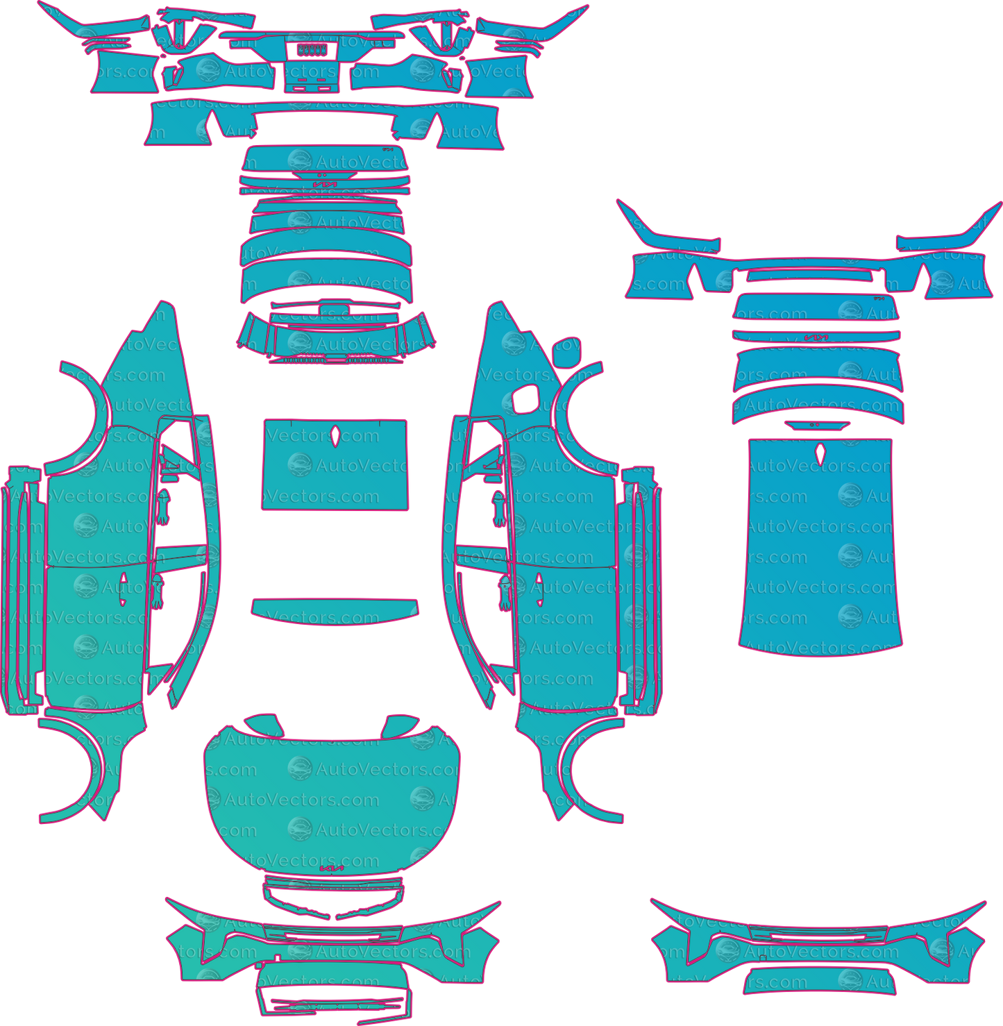 Kia K4 (From 2025) Sedan Pre-Cut PPF Pattern Templates – pre-cut PPF pattern templates, digital download vector files (CDR, AI, PDF, DXF, SVG)