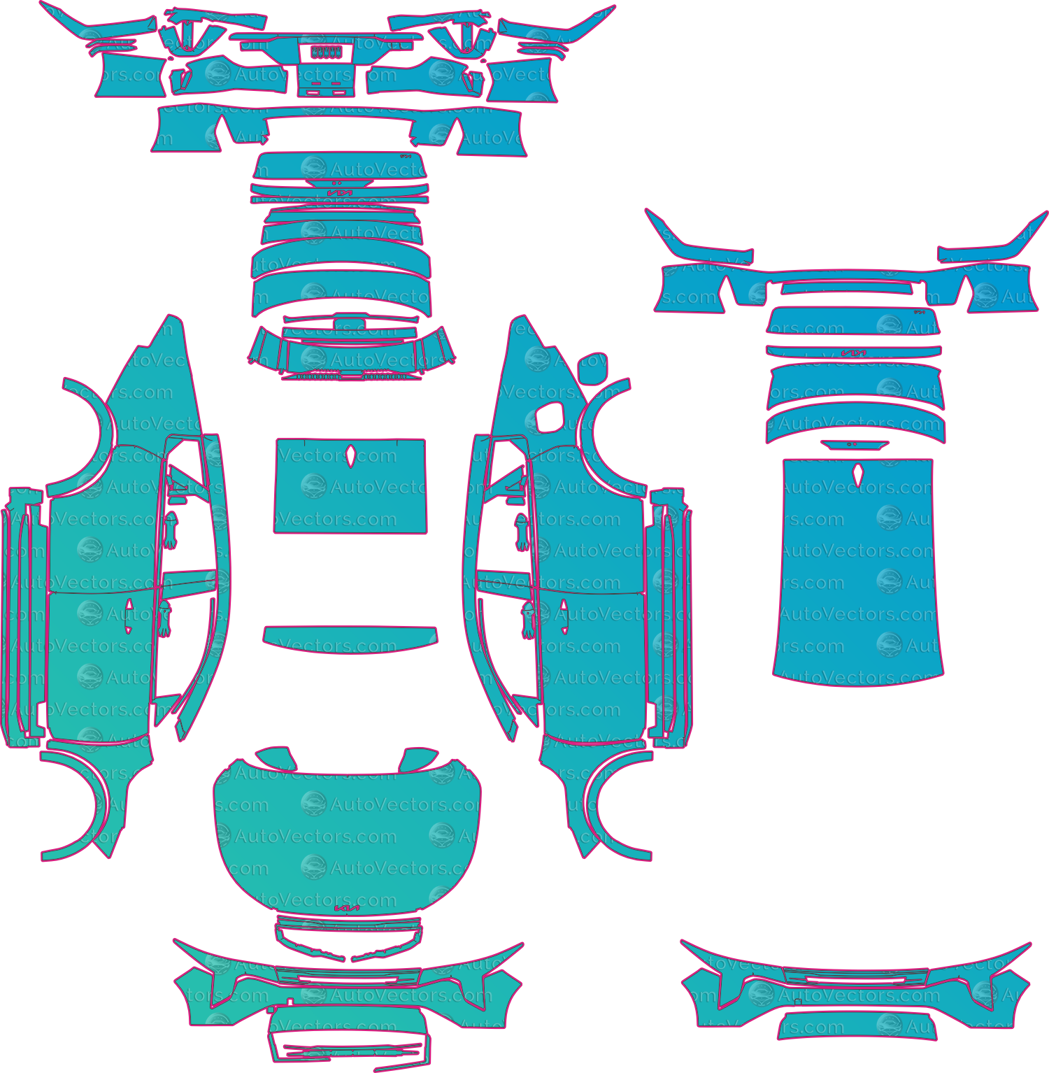 Kia K4 (From 2025) Sedan Pre-Cut PPF Pattern Templates – pre-cut PPF pattern templates, digital download vector files (CDR, AI, PDF, DXF, SVG)