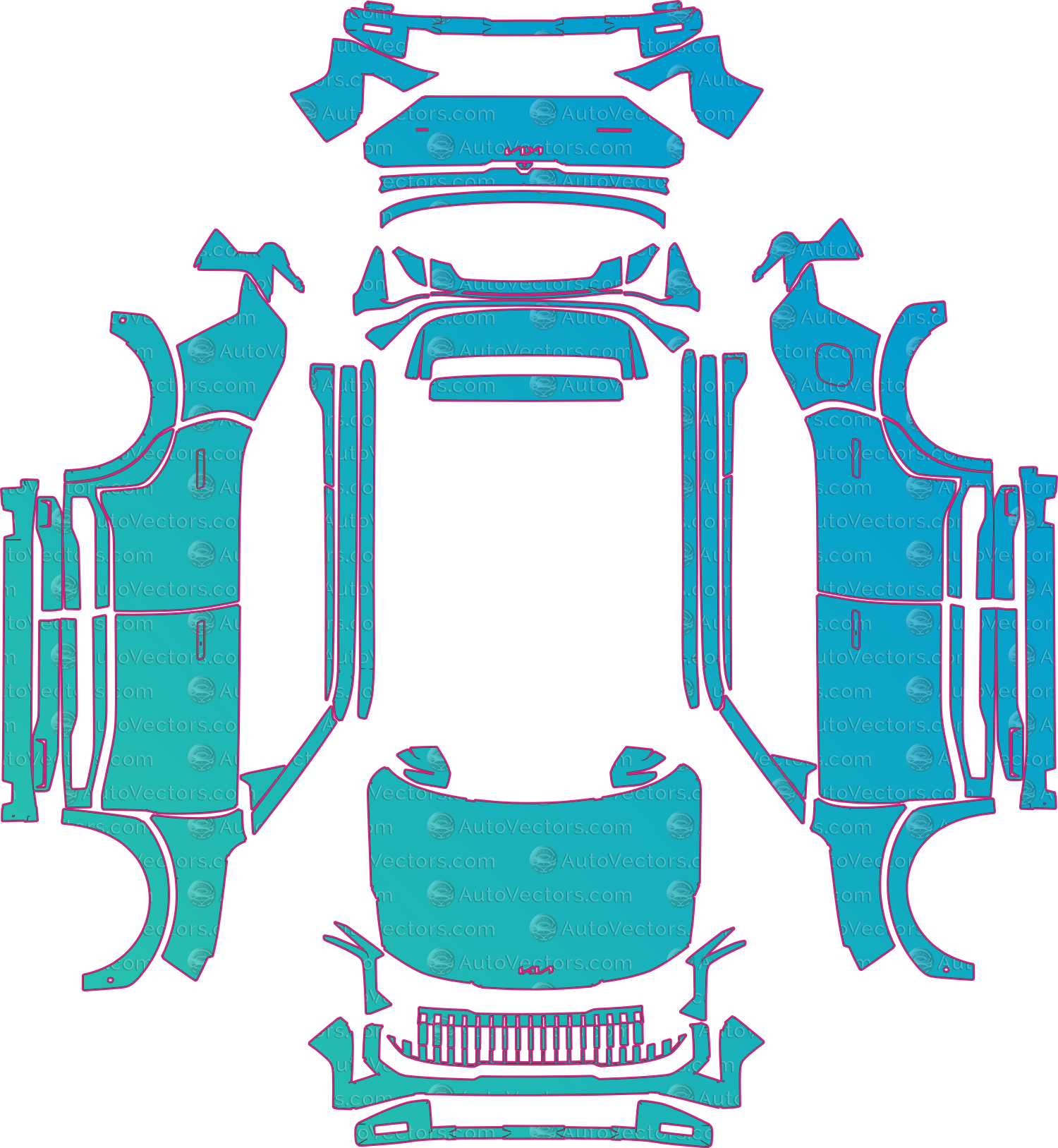 Kia Seltos Base v2 (From 2027) SUV Pre-Cut PPF Pattern Templates – pre-cut PPF pattern templates, digital download vector files (CDR, AI, PDF, DXF, SVG)