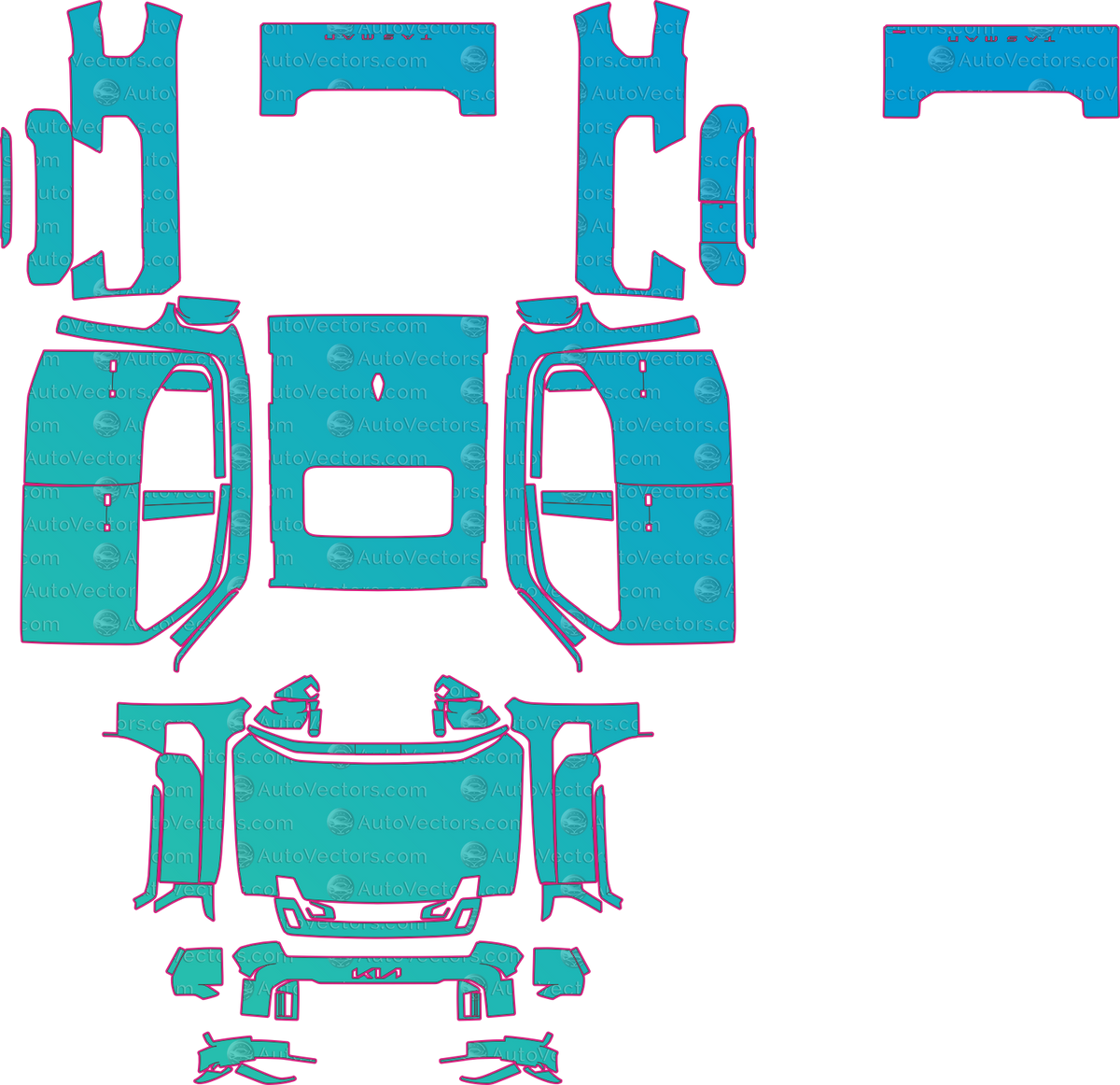 Kia Tasman Base (From 2025) Pickup – pre-cut PPF pattern templates, instant digital download vector cut files (CDR, AI, PDF, SVG)
