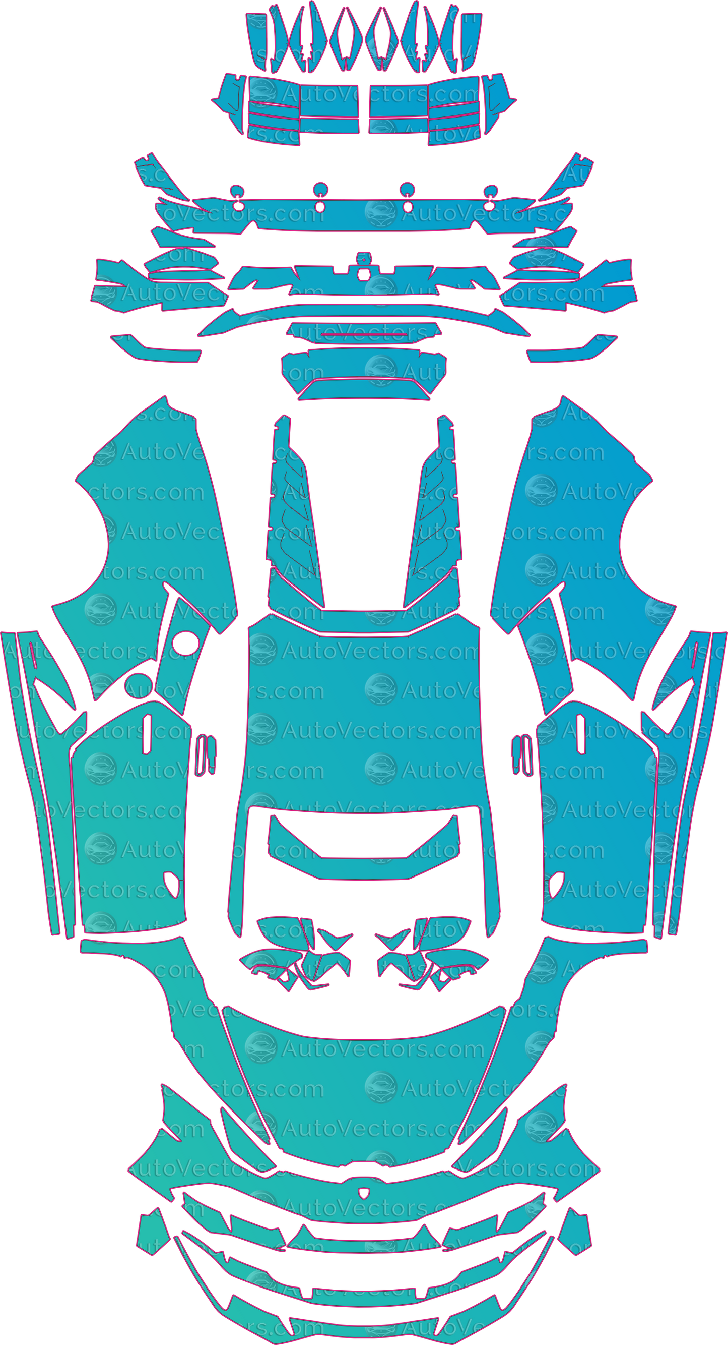 Lamborghini Huracan Fluo Capsule (From 2020) Coupe – pre-cut PPF pattern templates, instant digital download vector cut files (CDR, AI, PDF, SVG)