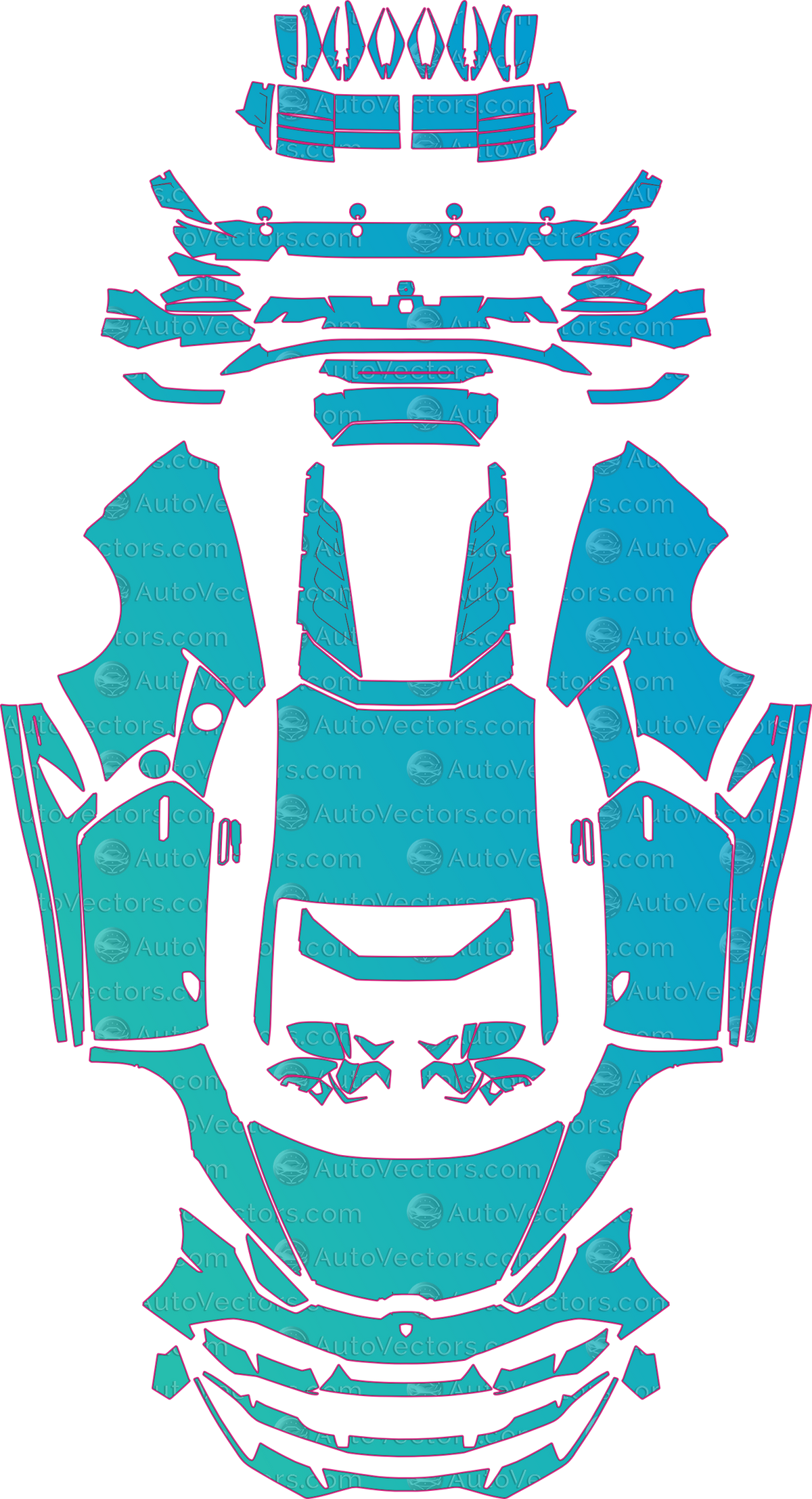 Lamborghini Huracan Fluo Capsule (From 2020) Coupe – pre-cut PPF pattern templates, instant digital download vector cut files (CDR, AI, PDF, SVG)