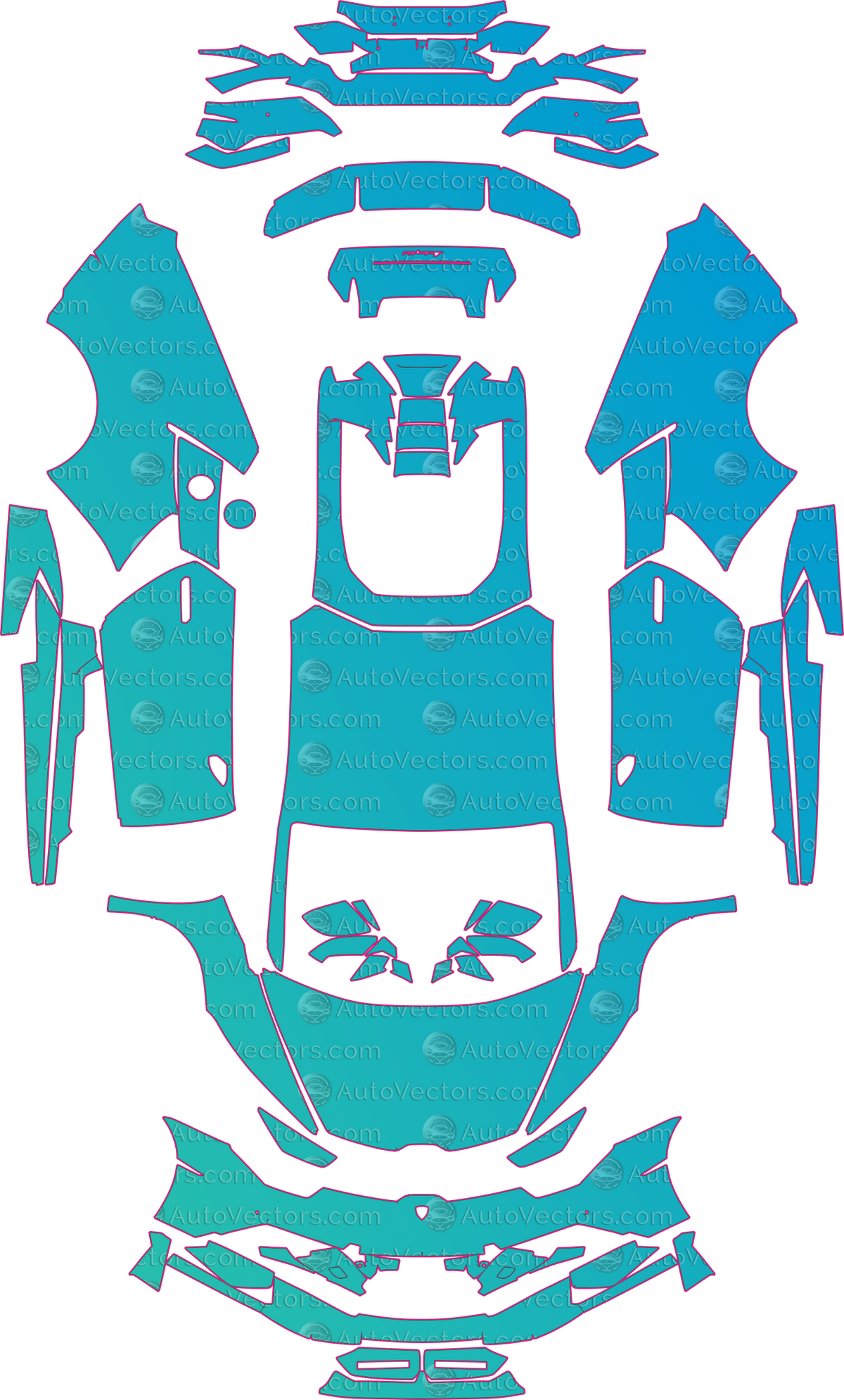 Lamborghini Huracan Performante (From 2018) Coupe – pre-cut PPF pattern templates, instant digital download vector cut files (CDR, AI, PDF, SVG)