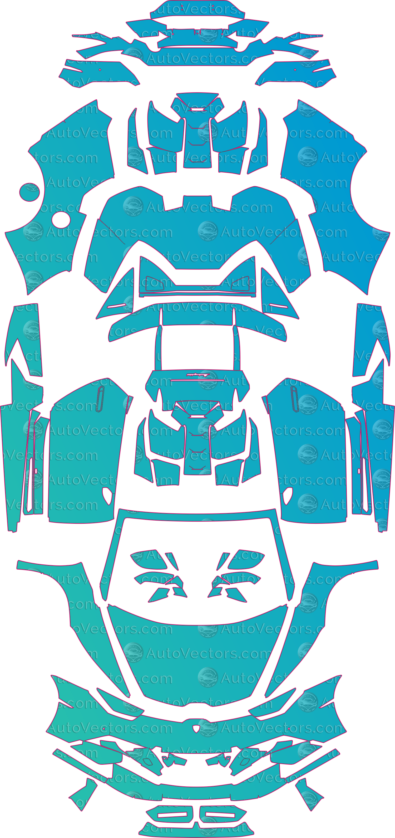 Lamborghini Huracan Performante (From 2018) Spyder – pre-cut PPF pattern templates, instant digital download vector cut files (CDR, AI, PDF, SVG)