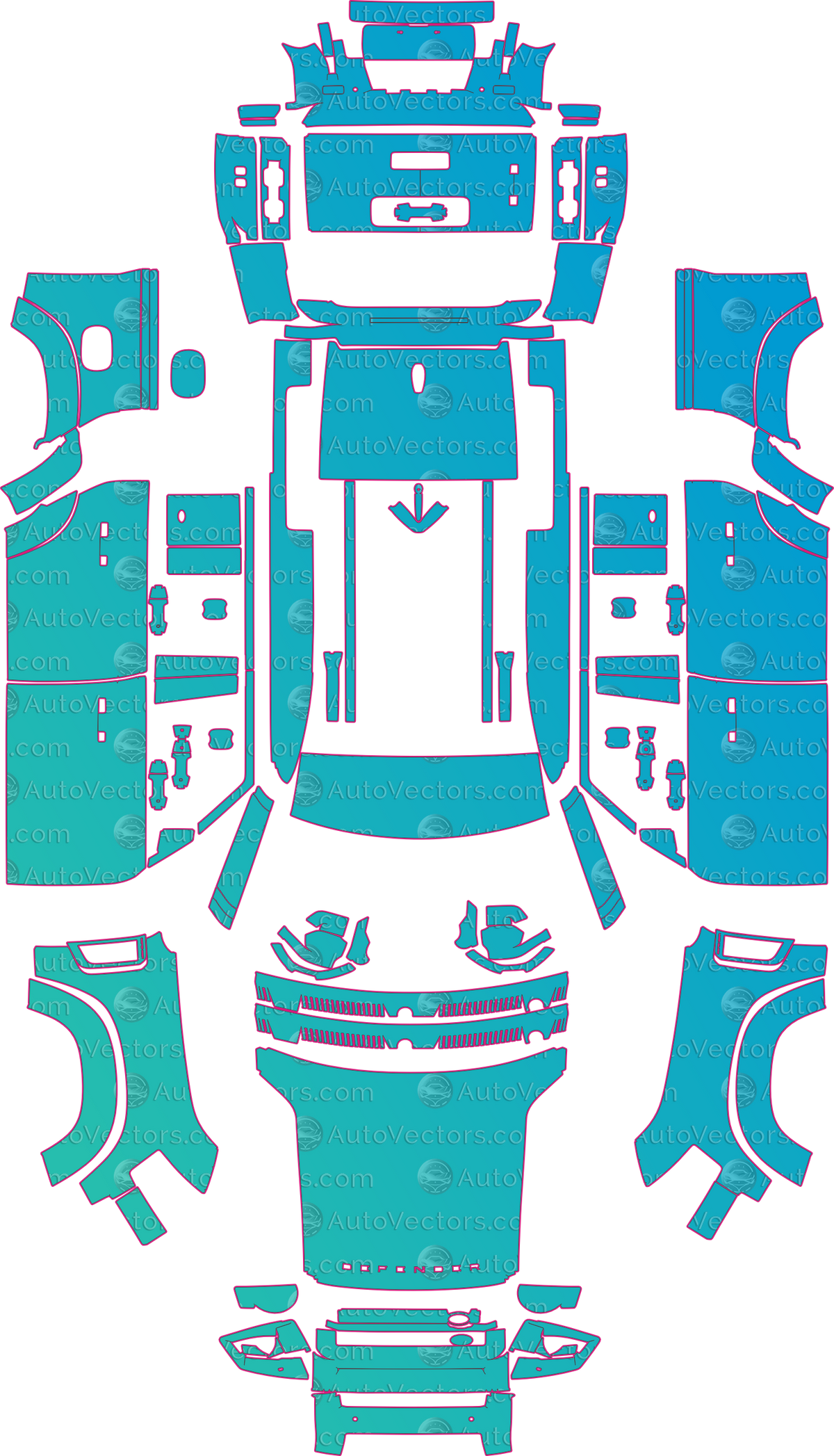 Land Rover Defender L663 Base Explorer-Country Pack (From 2020) SUV – pre-cut PPF pattern templates, instant digital download vector cut files (CDR, AI, PDF, SVG)