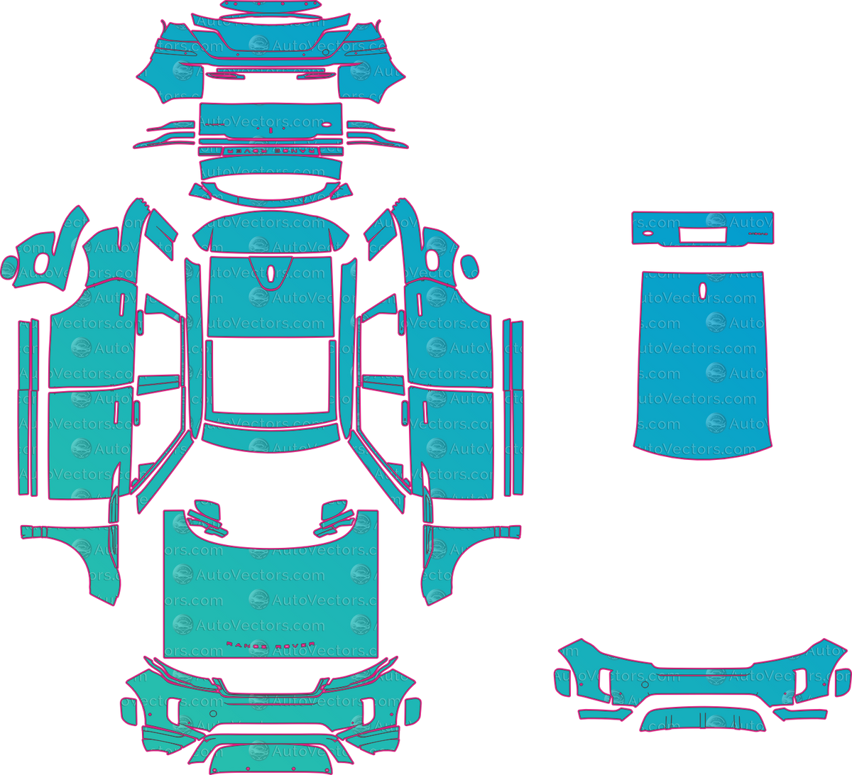 Land Rover Range Rover Evoque L551 SE-S (From 2020) SUV – pre-cut PPF pattern templates, instant digital download vector cut files (CDR, AI, PDF, SVG)