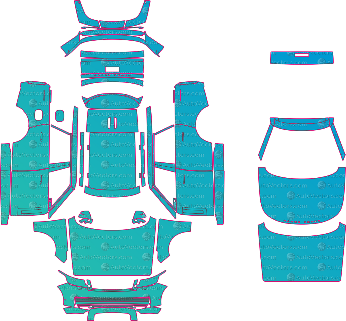 Land Rover Range Rover L460 SV (From 2023) SUV – pre-cut PPF pattern templates, instant digital download vector cut files (CDR, AI, PDF, SVG)